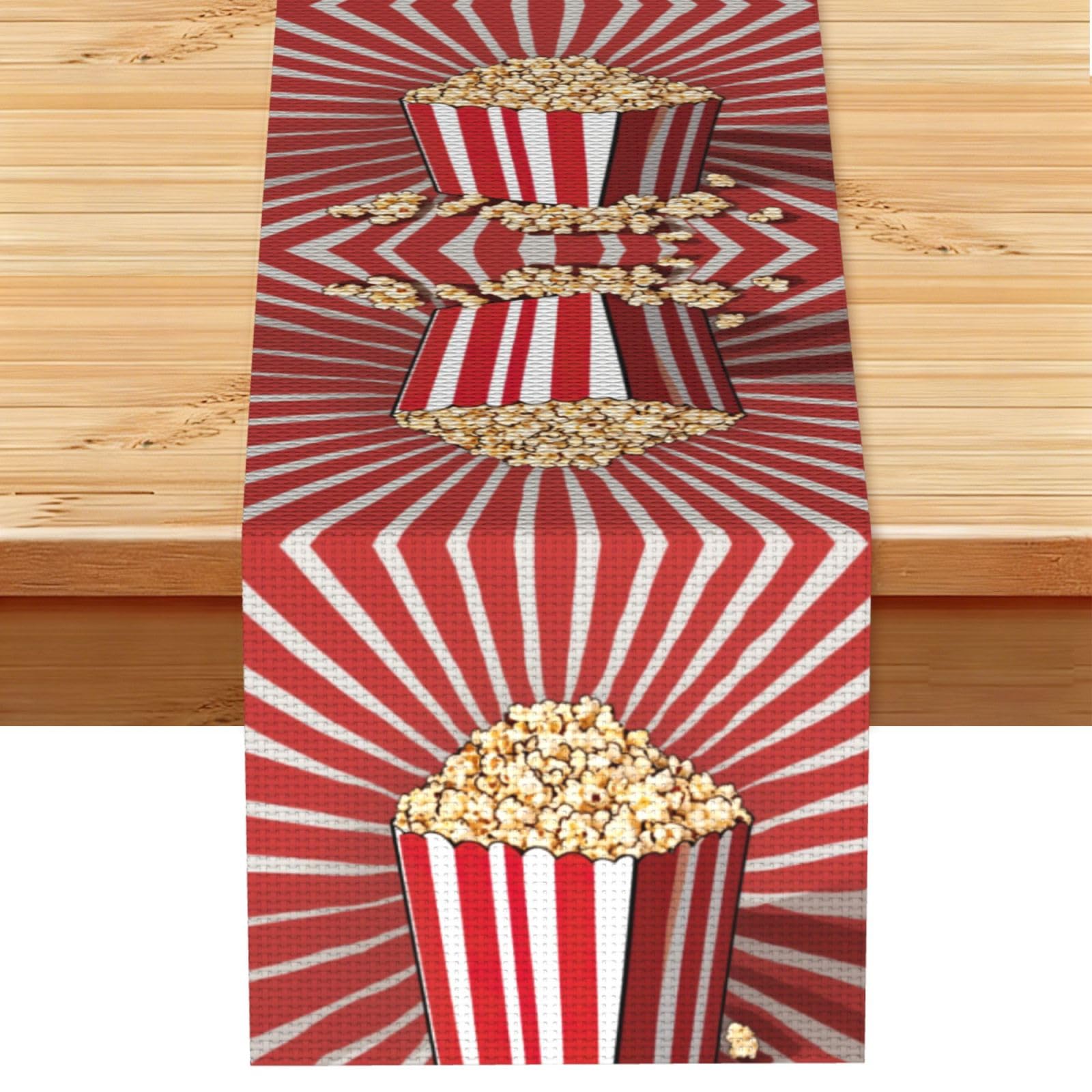 Popcorn Print Printed Dining Table Runner 13x72 Inch, Non-Fading Decor for Kitchen Dresser Fireplace Mantel