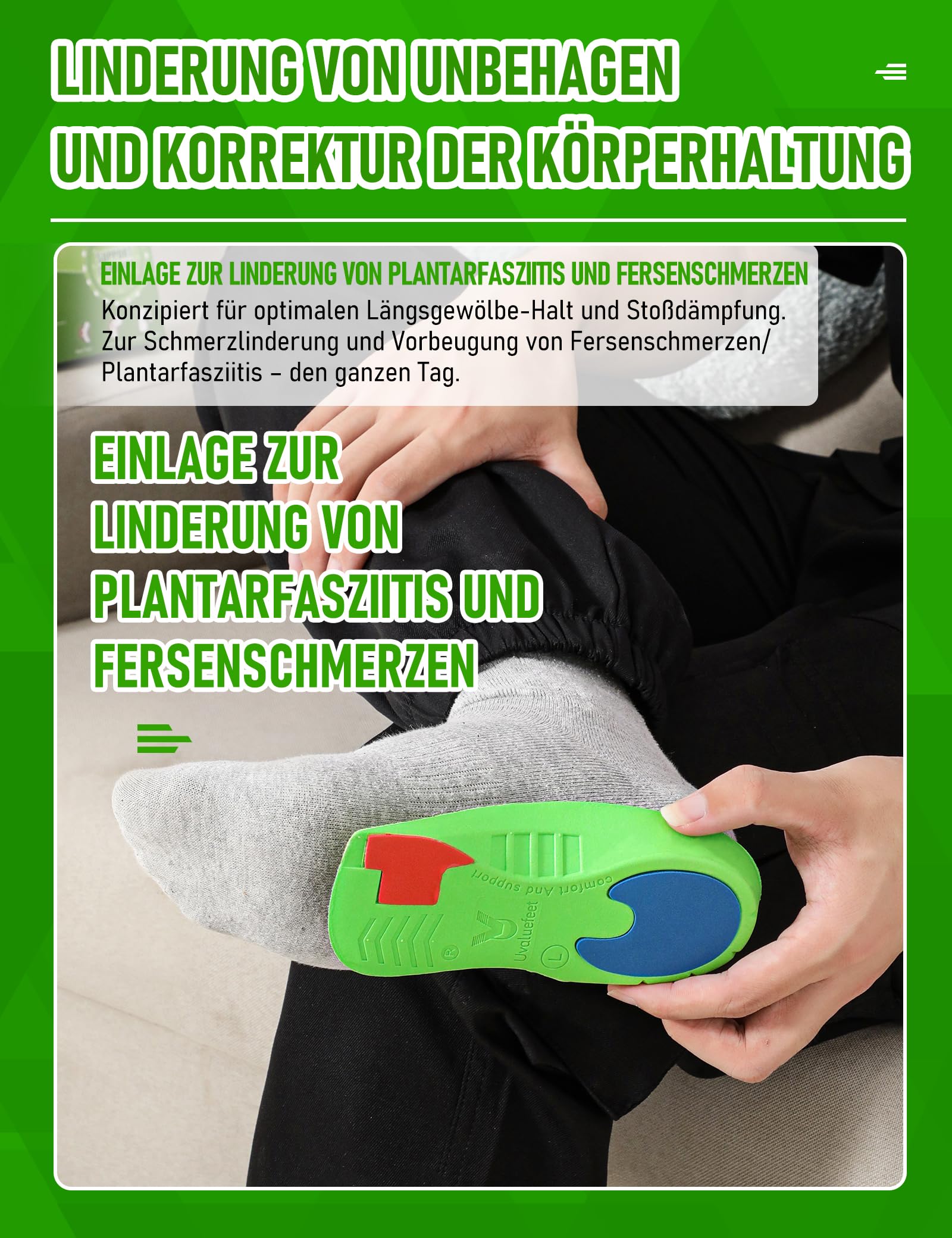 Orthopädische Einlegesohlen 3/4-Länge, Fußgewölbestütze Schuheinlage für Plantarfasziitis und Plattfuß, Fersensporn Einlagen, Dual-Dämpfendes Pads-Design, Komfort Einlegesohlen für Herren und Damen-S