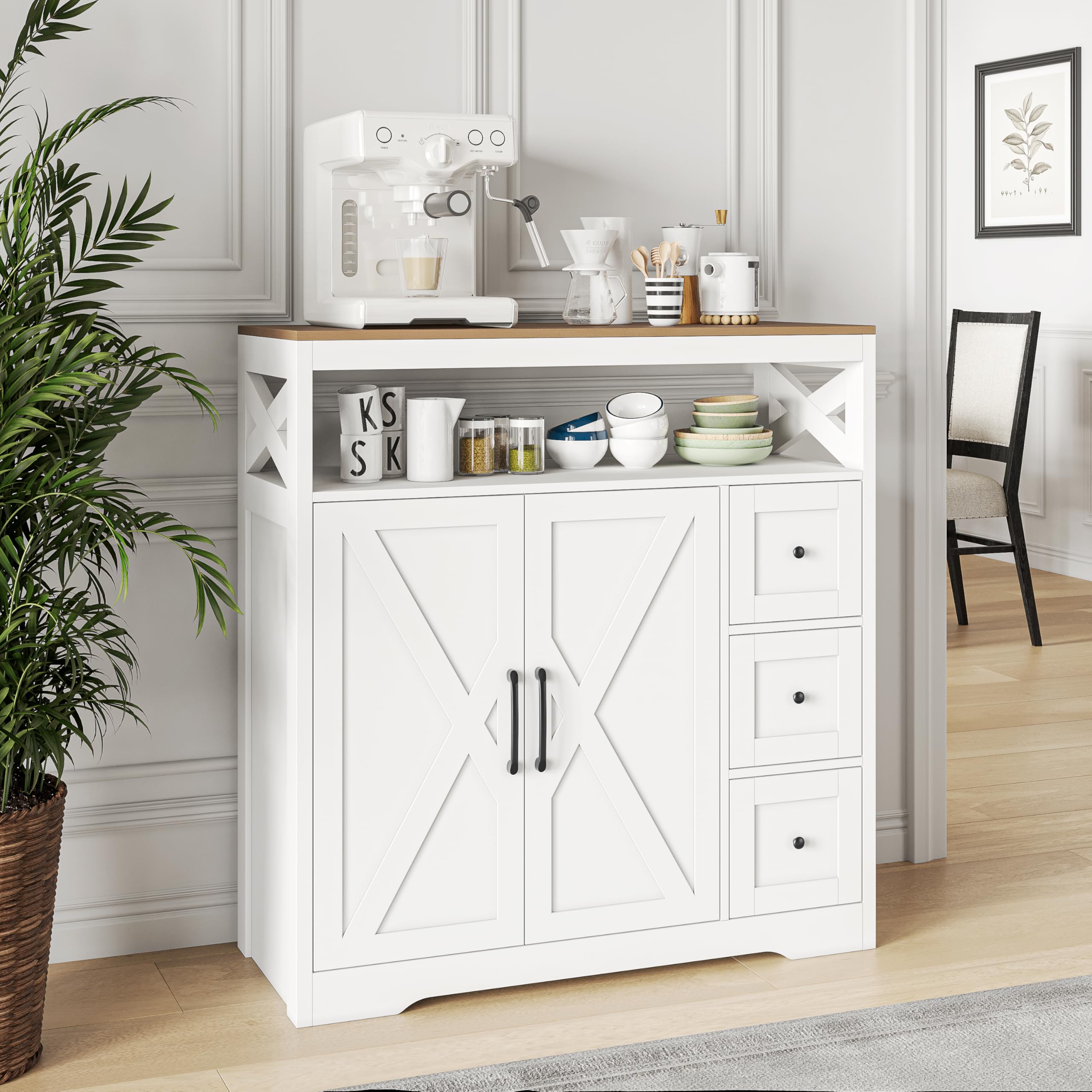 Aparador de cocina, mueble de almacenamiento con 4 puertas y estante ajustable, aparador moderno para comedor, armario de cocina para salón y comedor (100 x 40 x 105 cm)