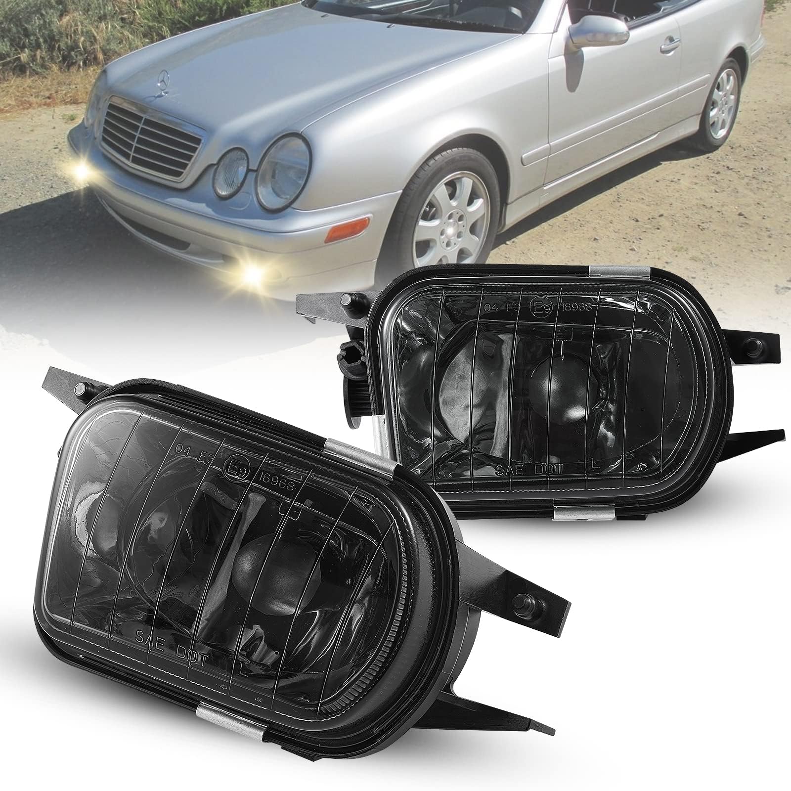 Fog Lights for Mercedes Benz C200 C230 C240 C320 C350 CL55/CL65/SL55/SL65 AMG CL500 CL600 CLK320 CLK500 SLK350 Base SL500 SL550 SL600 Convertible 2001-2009, A Pair (Smoke lens)