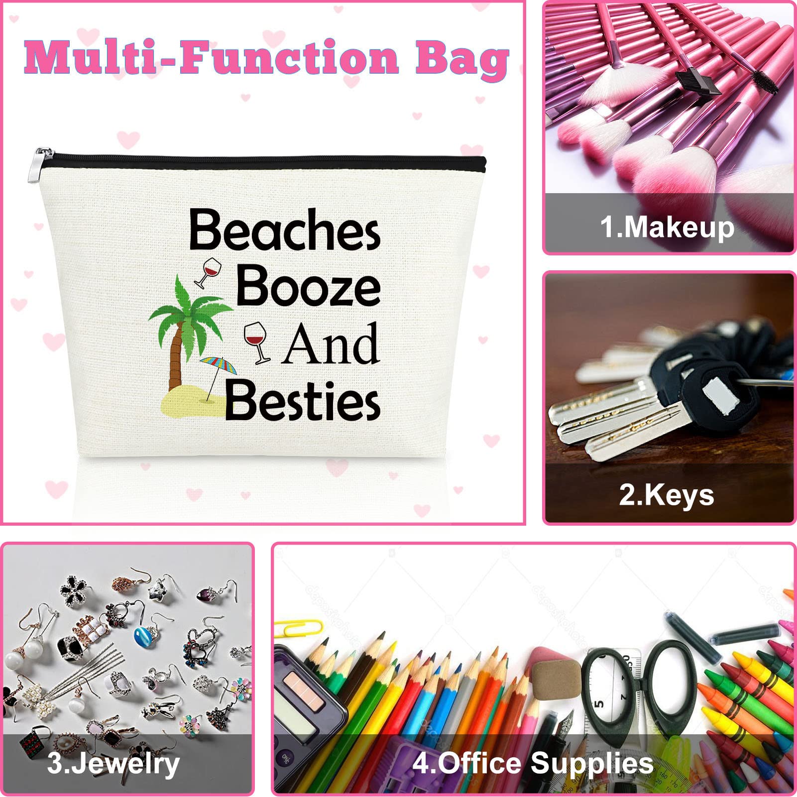 Mxrymvu Beach Gifts for Women Friends Makeup Bag Beach Lover Gifts Cosmetic Bag Funny Vacation Gift Seaside Themed Pouch for Women Besties Birthday Christmas Graduation Present Travel Makeup Pouch