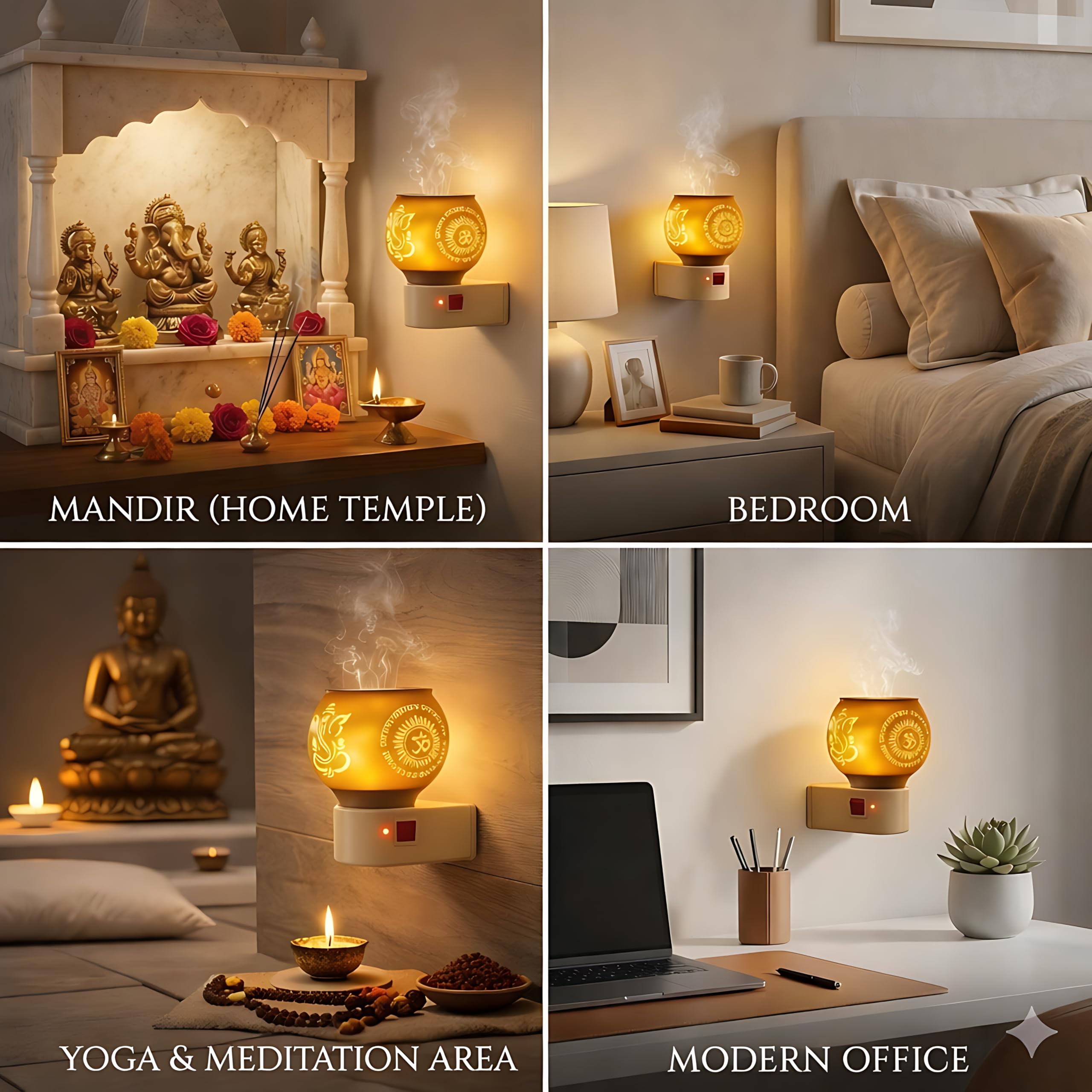Electric Glass Kapoor Dani with Auto Cut-Off | Smokeless Camphor Burner with Night Lamp | Glass Aroma Diffuser for Home, Mandir & Pooja Room | Loban Dhoop Dani | Spiritual Fragrance & Meditation Decor 1