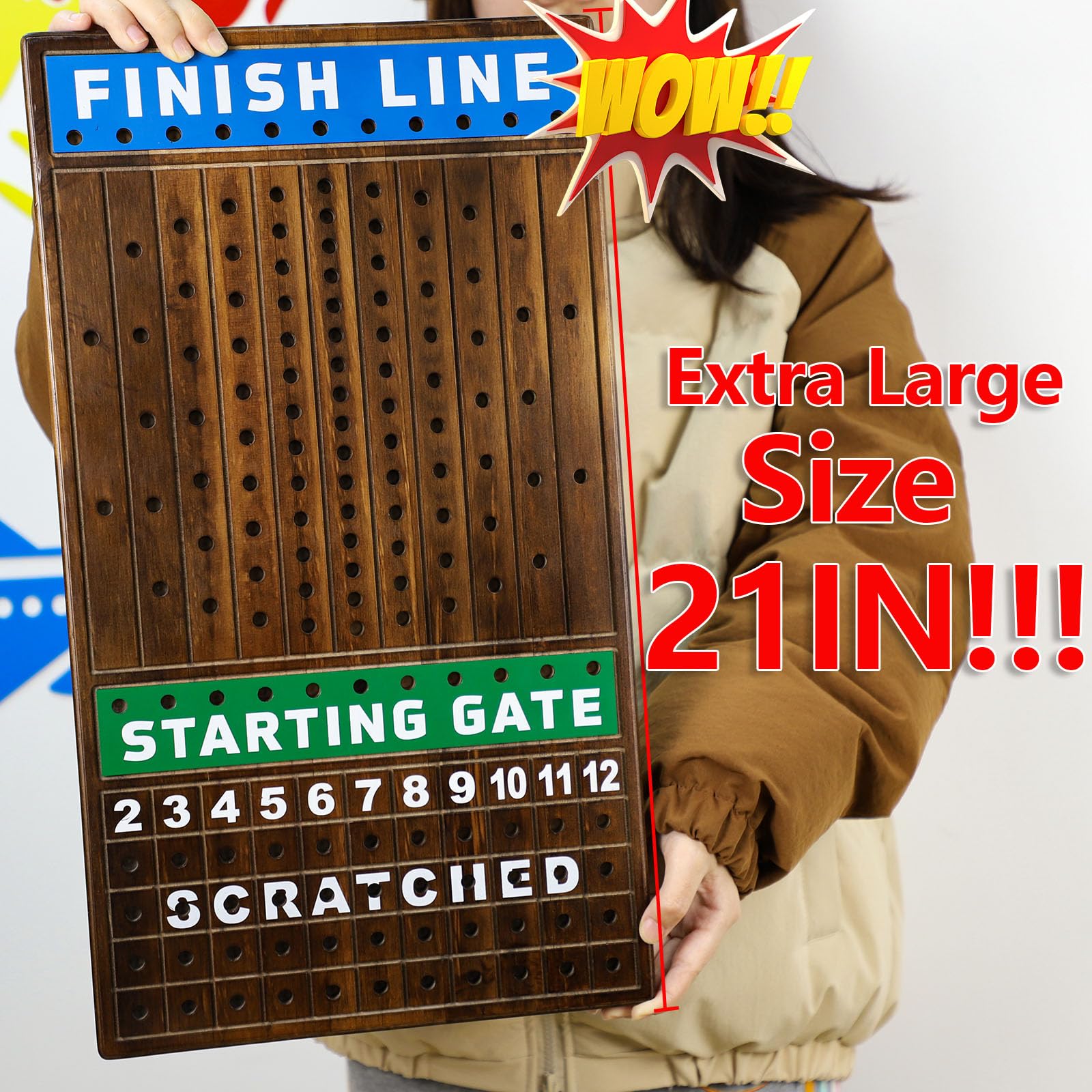 Duża gra planszowa Finish Line o średnicy 53 cm jest wyposażona w 11 luksusowych szachownic dla dorosłych z metalowymi koniami, w tym 2 zestawy kości i 2 pudełka na karty (kolor płomienia)