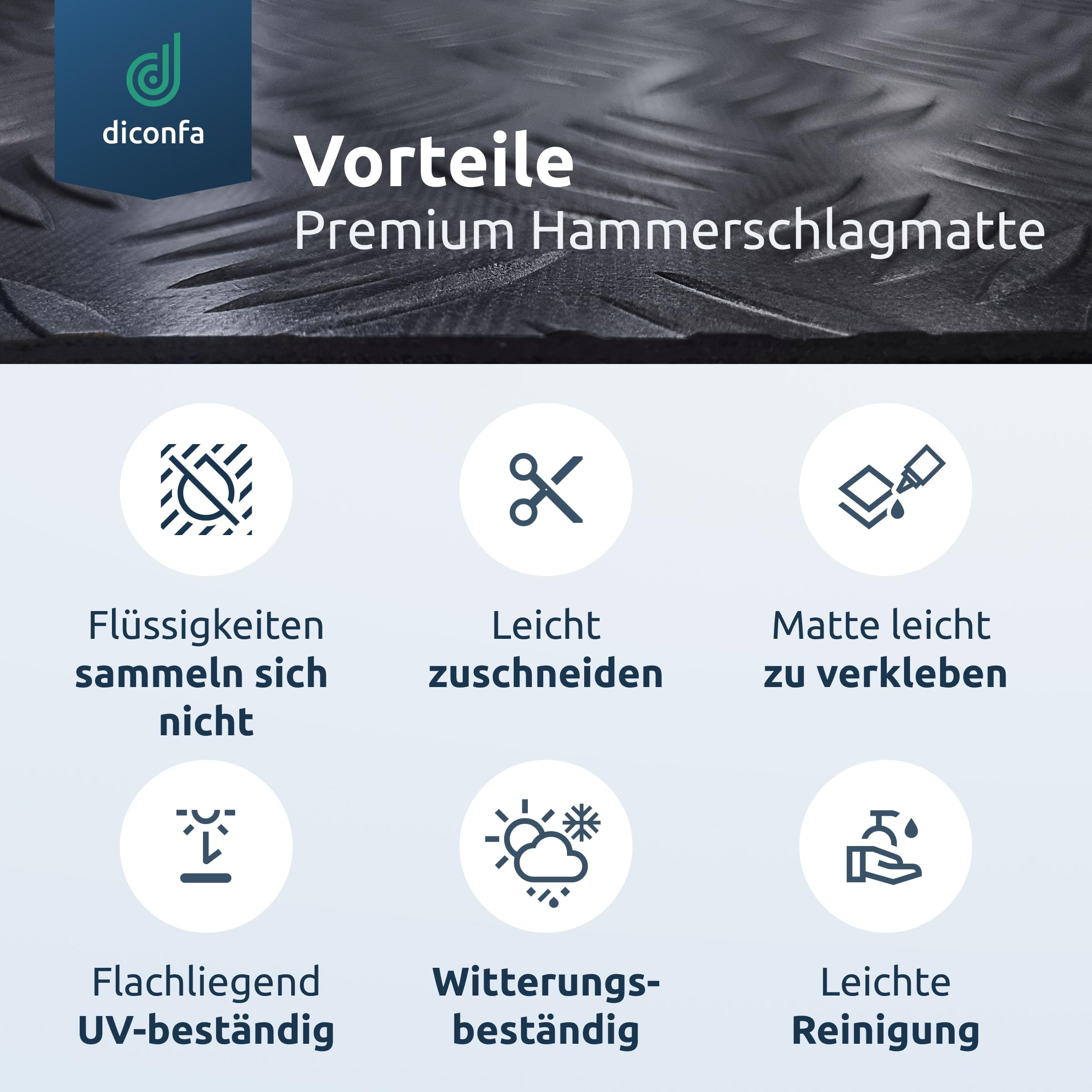 diconfa Gummi-Matte Hammerschlag-Matte 3mm stark - BREITE 0,05m bis 1,6m - LÄNGE 0,05m bis 10m - Auswahl 120 x 135cm (1200 x 1350mm) - UV-stabil geruchsarm rutschfest Riffelblechmatte Riffelmatte