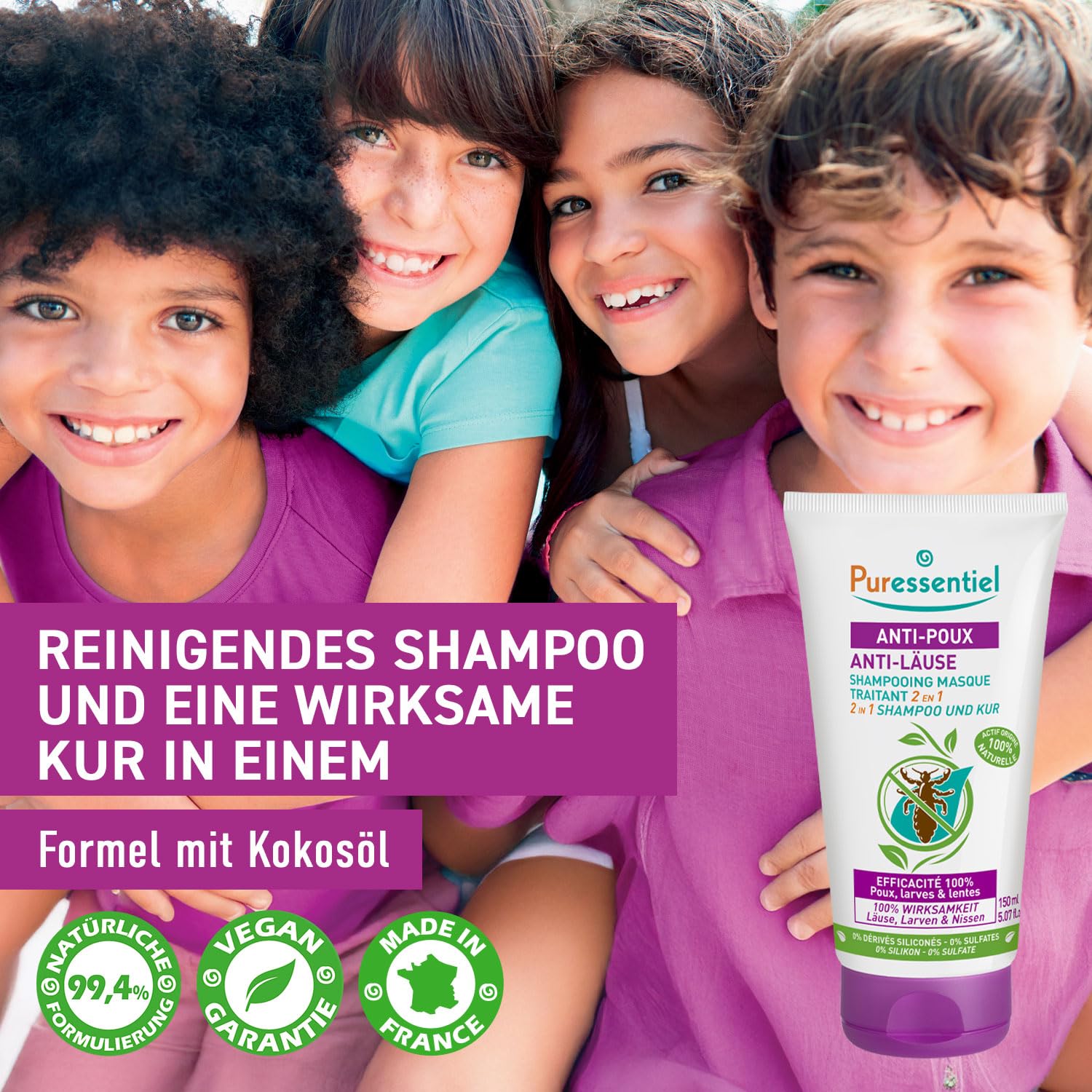 Puressentiel - Anti-Läuse Shampoo-Maske 2 in 1 mit Kamm - Natürliche Behandlung gegen Läuse, Larven, Nissen – Wirkstoff 100% natürlichen Ursprungs - 150 ml