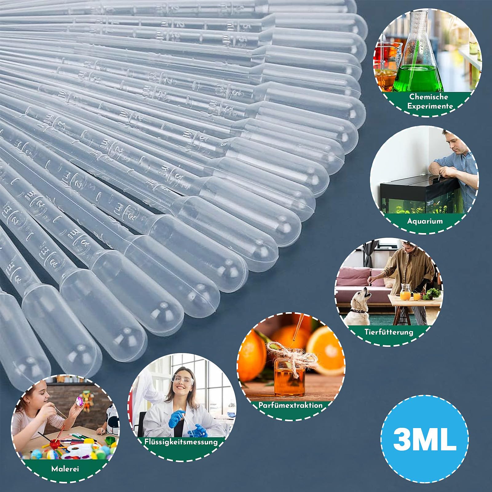 Pipetas Cuentagotas 100 Piezas 3ml Plástico Graduadas Transparentes Desechables para Laboratorio Aceites Esenciales