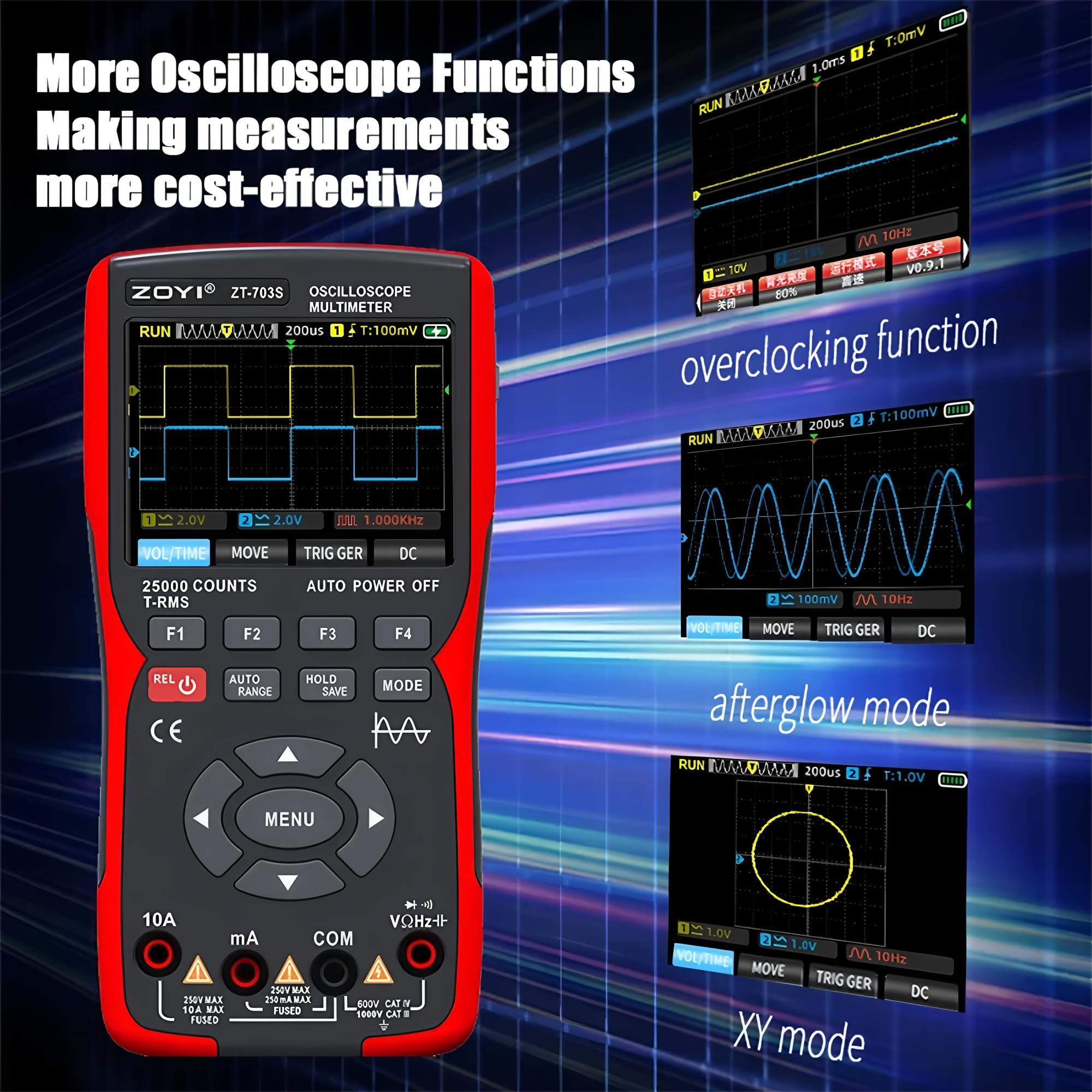 Schermo a colori palmare a doppio canale oscilloscopio Multimetro 703s strumento di riparazione auto misurazione multifunzione 3 in 1 (ZT-703S)