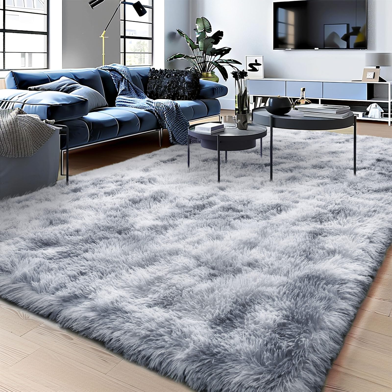 BSGIFT Flauschiger Teppich Wohnzimmer, Modern Shaggy Hochflor Wohnzimmerteppich Bettvorleger High-Pile Carpet rutschfest für Schlafzimmer Kinderzimmer