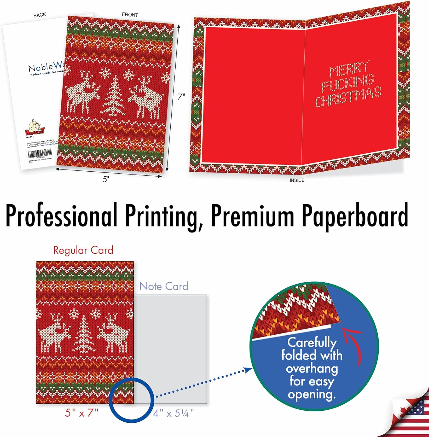 NobleWorks 12 Funny Christmas Greeting Cards for Adults - Rude Holiday Humor, Boxed Cards w/Envelopes (1x12 Design) - Reindeer Games B1811