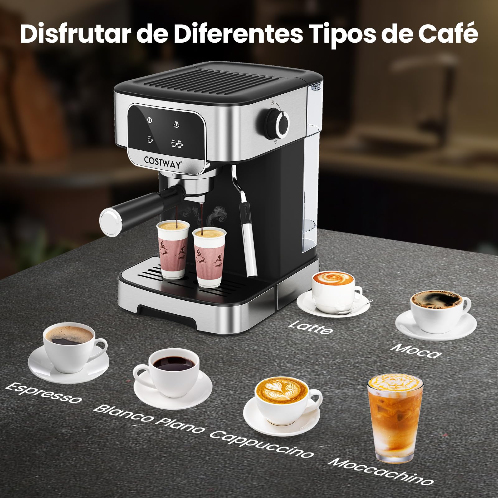 COSTWAY Cafetera Espresso 1200w, Presión de 20 Bares, Maquina de Cafe con Depósito de Agua Extraíble de 1,8 L, Espumador de Leche a Vapor, Coffee Machine para Baristas Cappuccino Macchiato