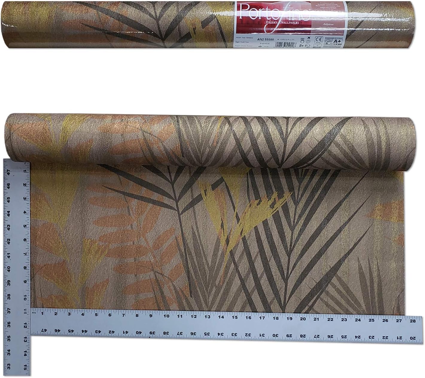 Portofino Italian Wallpapers Textured Wallpaper roll Bronze Metallic Modern Floral Tropical Palm Leaves Trees