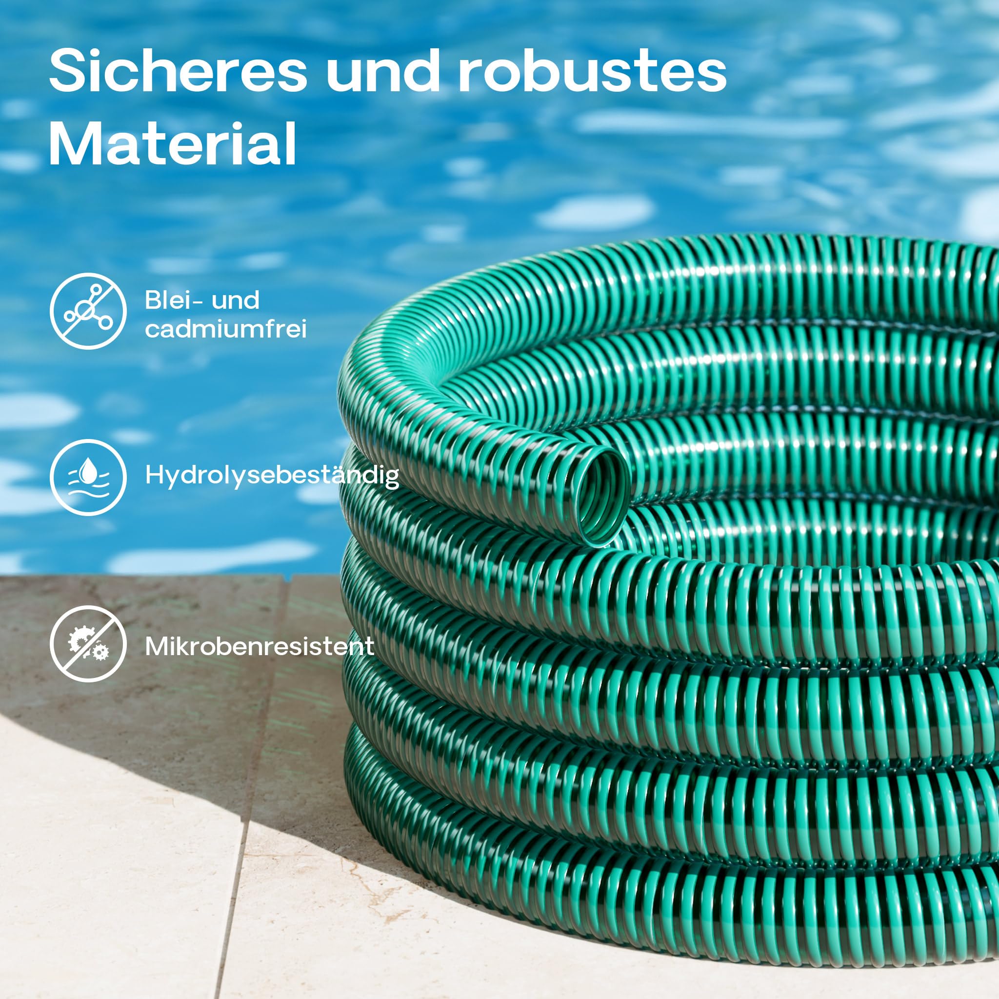 Wiltec Saugschlauch Druckschlauch 10m, flexibel, 38mm (1 1/2") grün - Made in Europe, zum Anschluss an Teichpumpen und Hauswasserwerke
