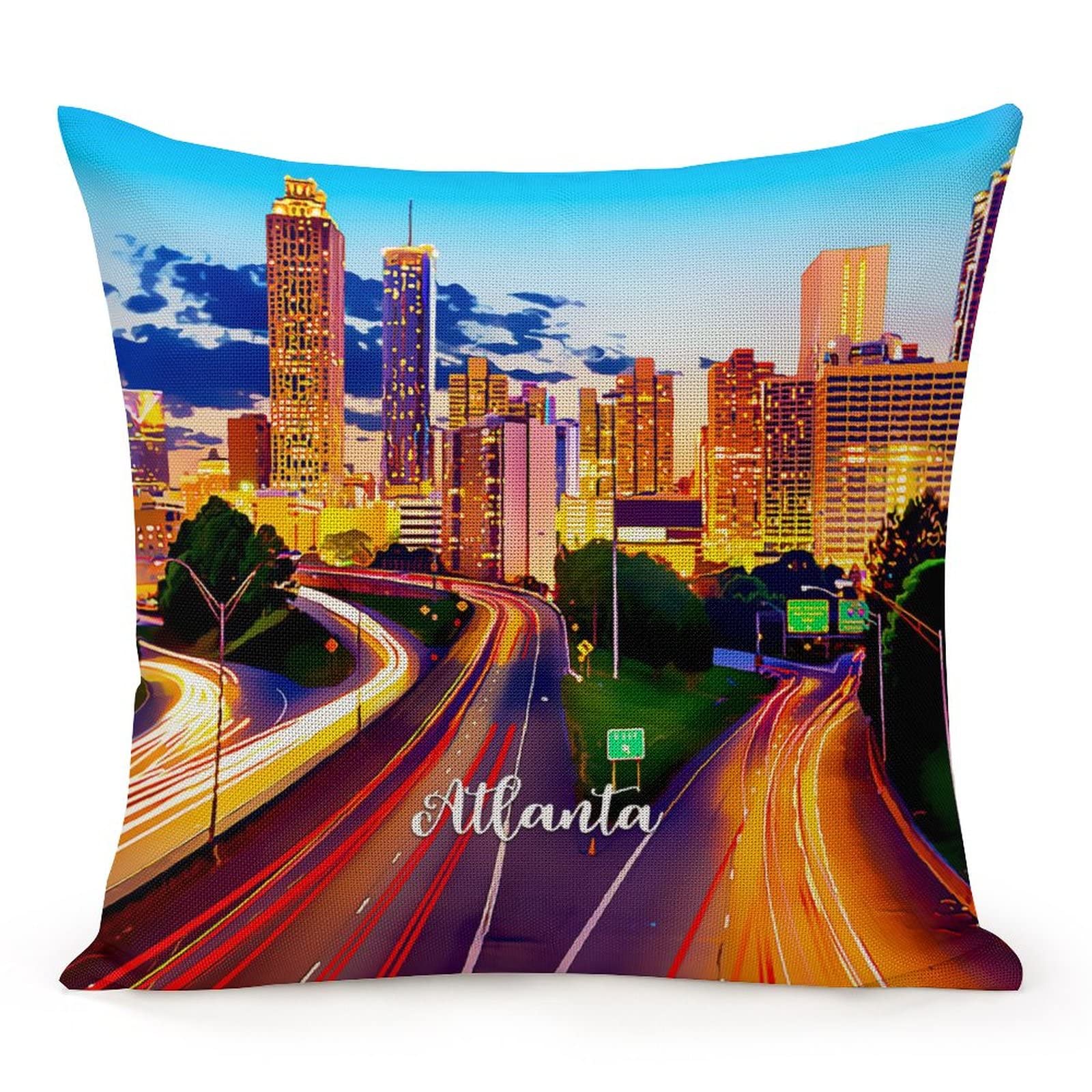 Mousus Georgia State Atlanta Throw Pillow Cover,Atlanta City View Cushion Case Pillowcase, with Hidden Zipper 16x16in Pillow Cases Decor for Sofa Couch Living Room Bedroom 22in