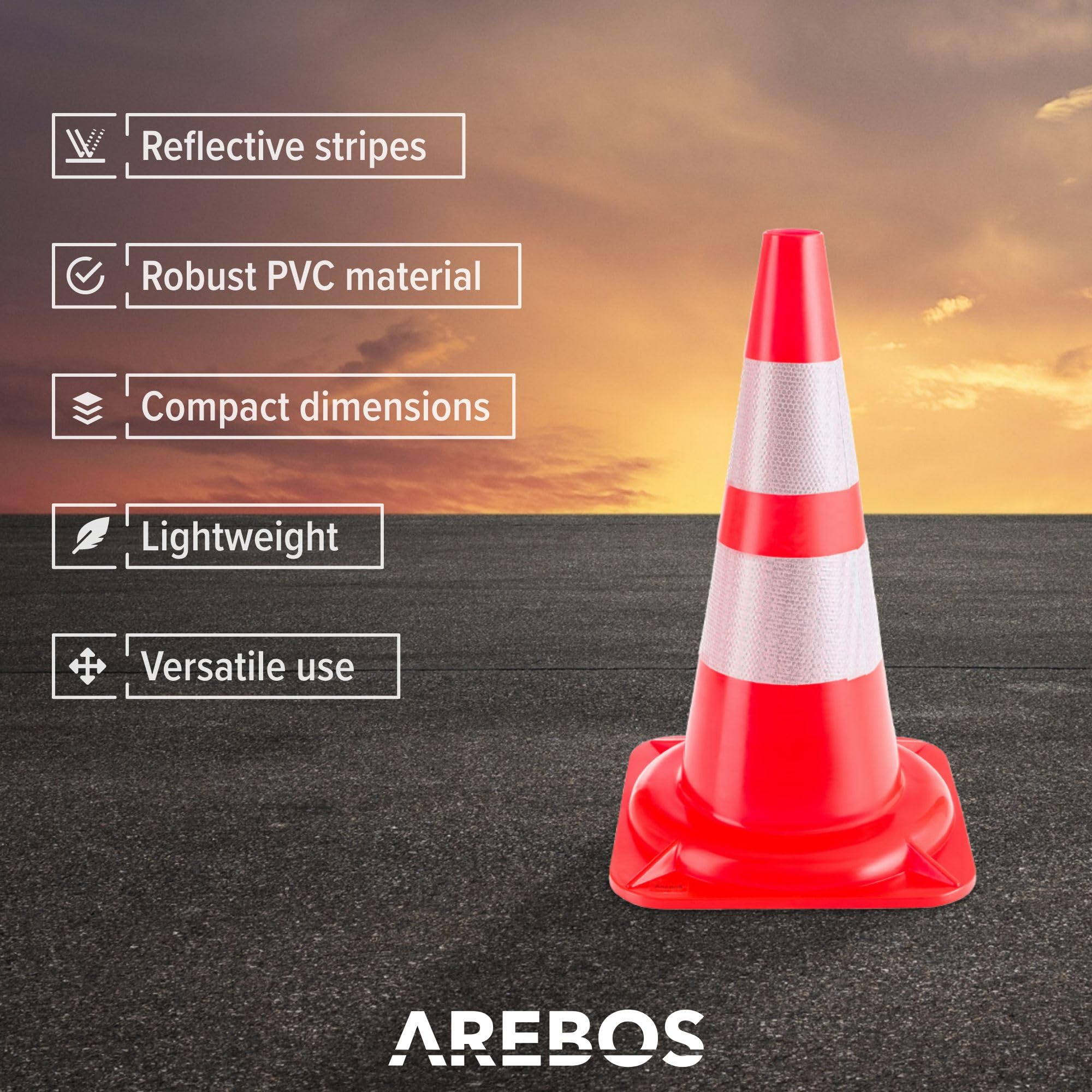 10 x Cono para tráfico Reflectante Naranja-Blanco | 47 cm | Advertencia de Seguridad Conos | Cono