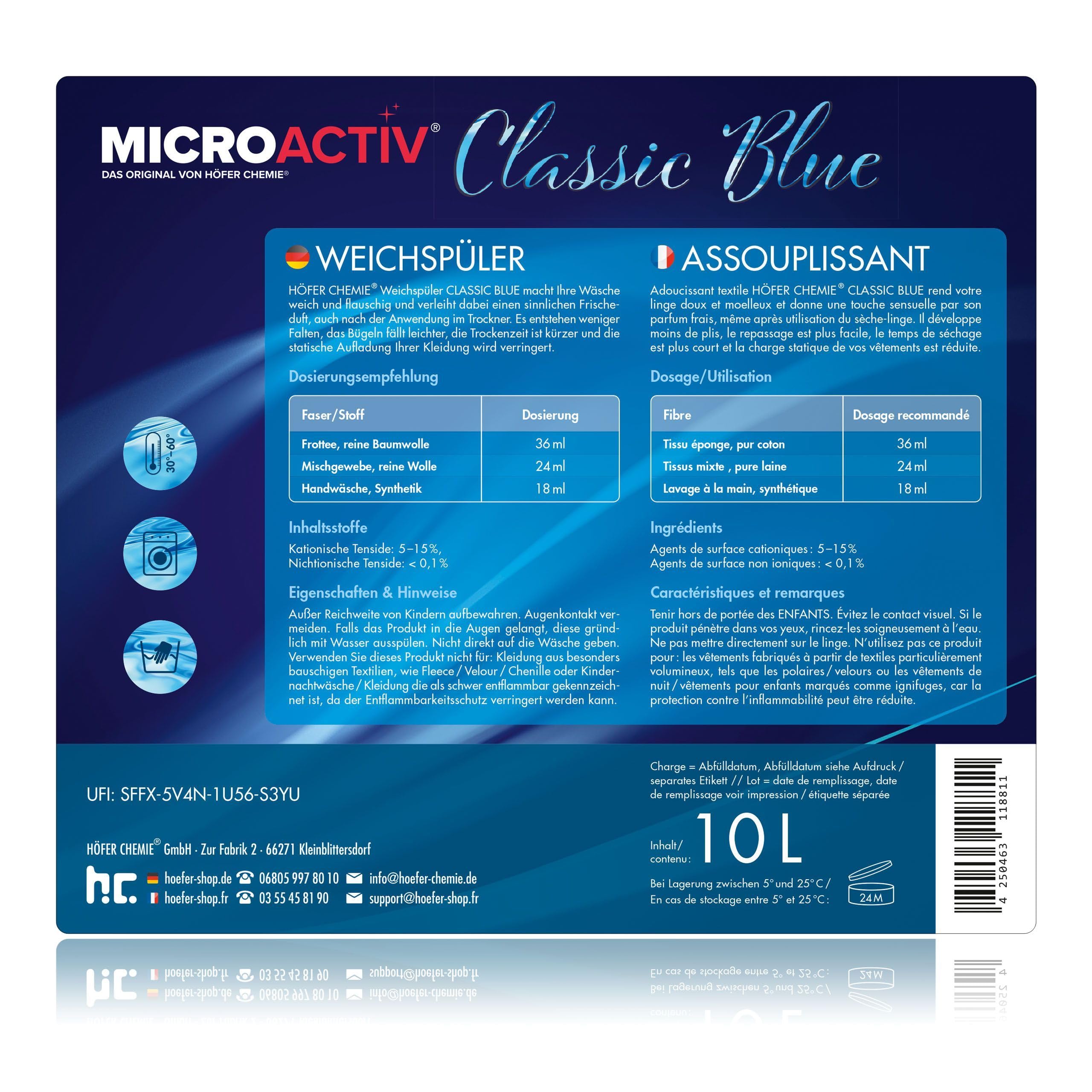 10 L Weichspüler Konzentrat CLASSIC BLUE Frischeduft von Höfer Chemie