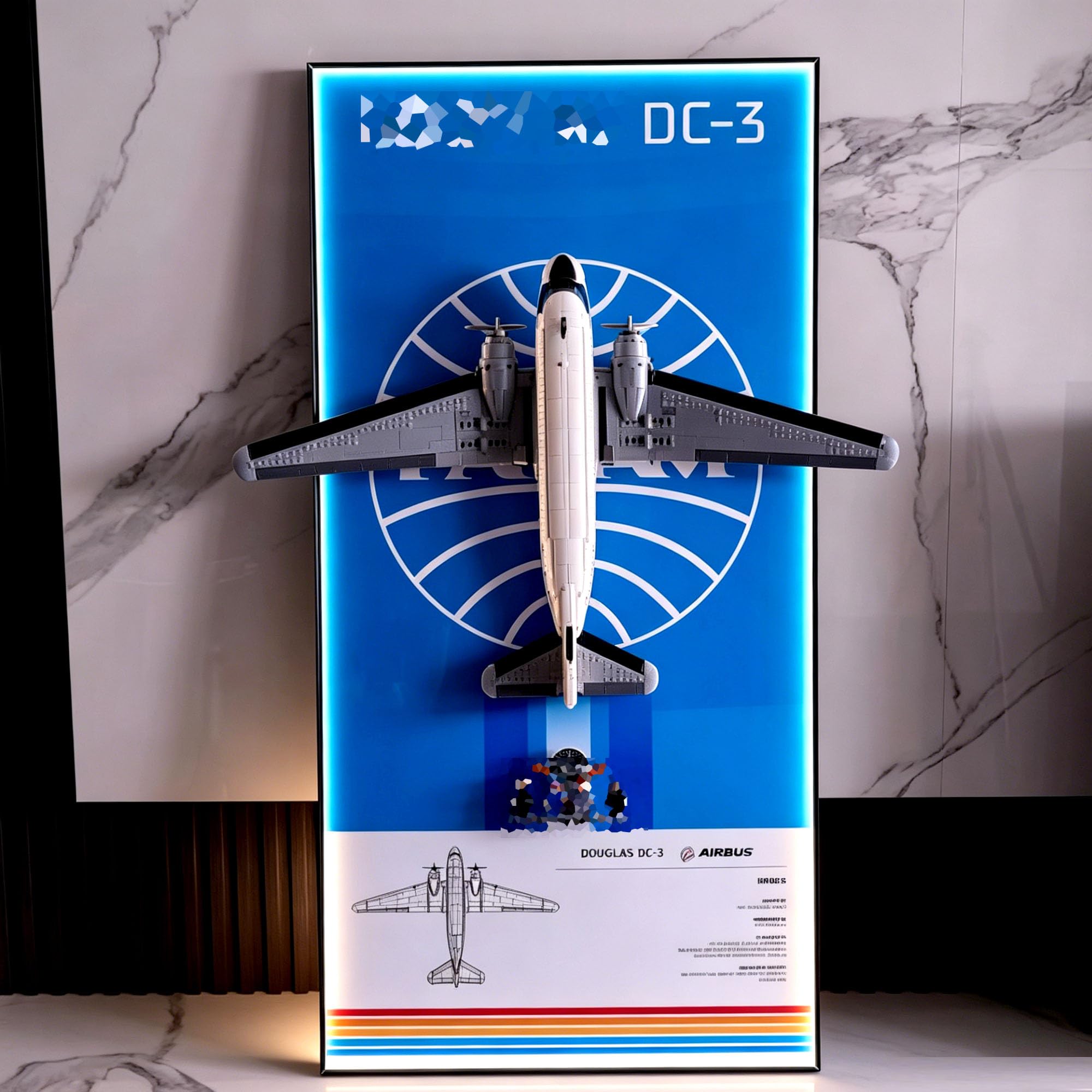 Acrylic Display Case for Lego 11378 DC-3 PAN AM Airliner Set,Clear Storage Box, Dustproof Protection Showcase (Display Box only, kit not Included) (Lighting style 2)