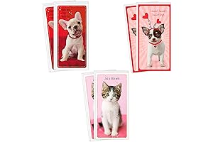 Valentines Day Cards Assortment, Puppies and Kitten (6 Valentine's Day Cards with Envelopes)
