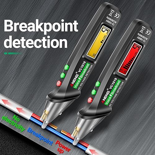 Miniatura 4 de ANENG Probador de voltaje sin contacto de transmisión de voz con rango CA 12V-1000V, herramientas eléctricas de cable vivonulo con pantalla LCD,