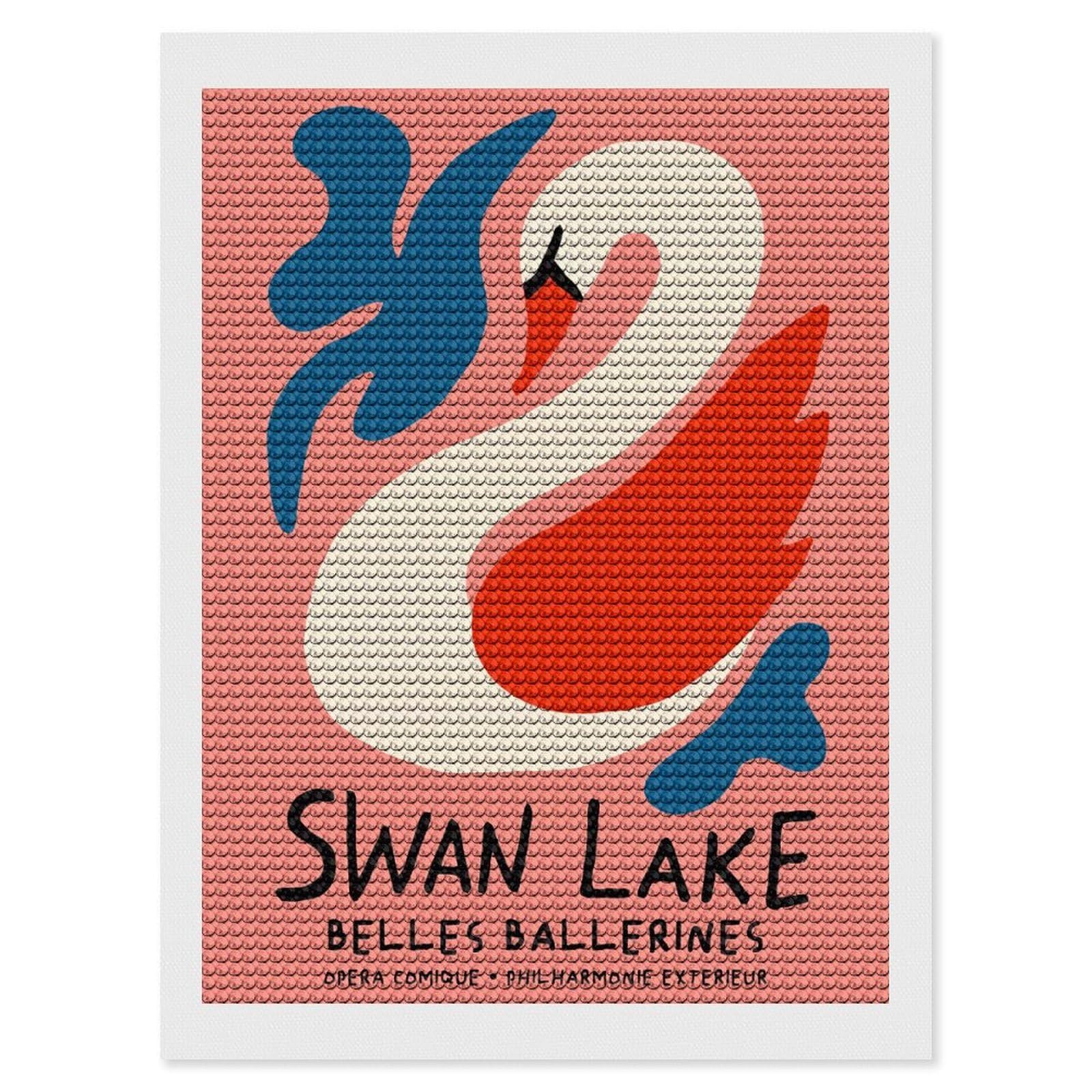Junmoney Swan Lake Ballet Diamond Art Kit 12"x16", Gift Idea, for Family Craft Time, Mindful Craft Activity, Boho Decor, Relaxing DIY Hobby
