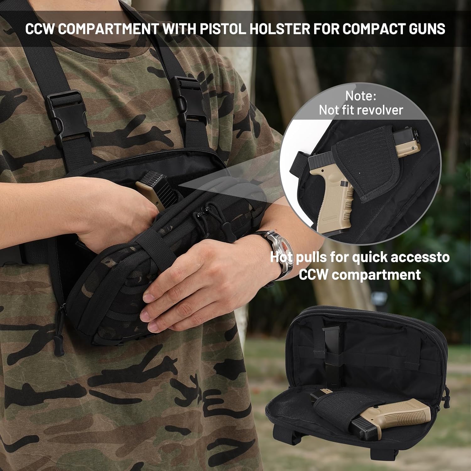 Tactical EDC Chest Bag Utility Molle Chest Rig Pouch with CCW Compartment Adjustable Strap Outdoor Chest Pack