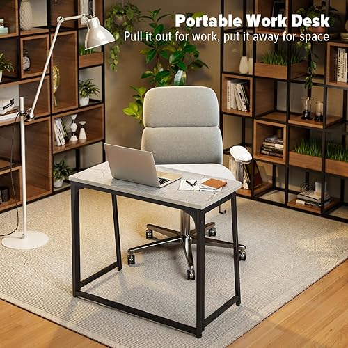 Miniatura 7 de WOHOMO - Escritorio pequeño plegable para computadora, escritorio de escritura y estudio, fácil de montar, ahorrador de espacio, mesa plegable para