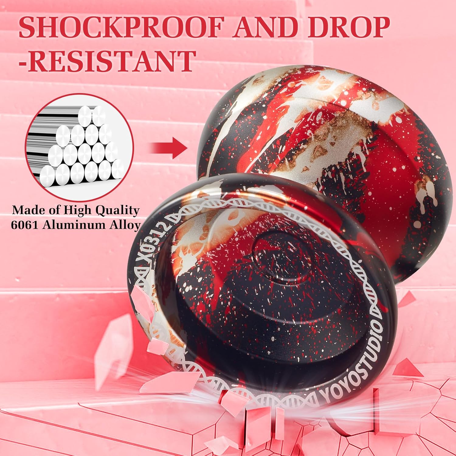 YOYOSTUDIO X0312 Fingerspin Trick Yoyo Professional Responsive Yoyo for Kids 8-12, Unresponsive Yo yo for Kids Adults Metal Yoyos with Bearing Kit, 10 Yo-Yo String, Case, Glove - Black Red Silver