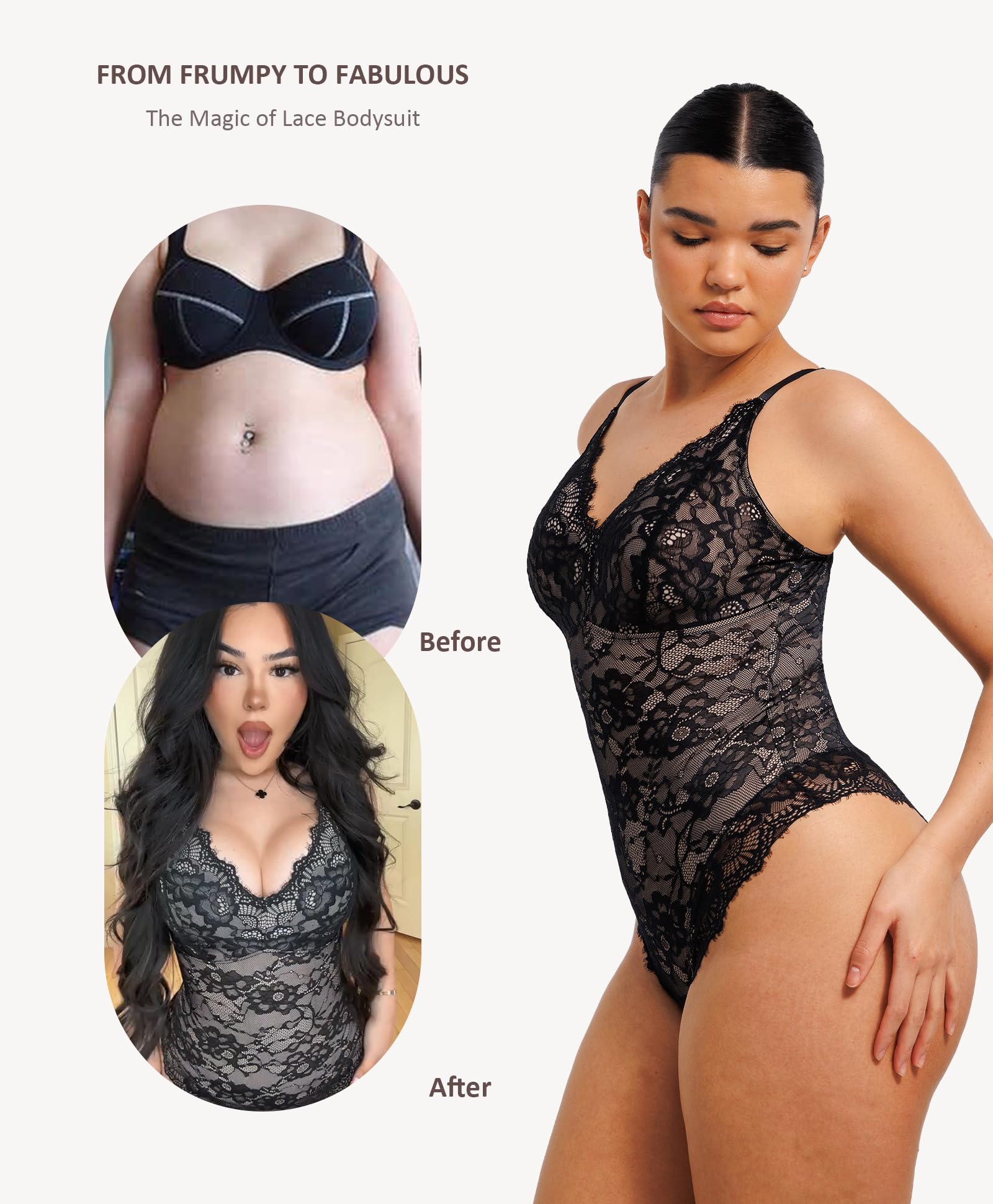 FeelinGirl Body Gainant Dentelle Femme Sculptant Bodysuit Débardeur Col en V Shaprwear avec String Chic et Élégant Gaine Ventre Plat