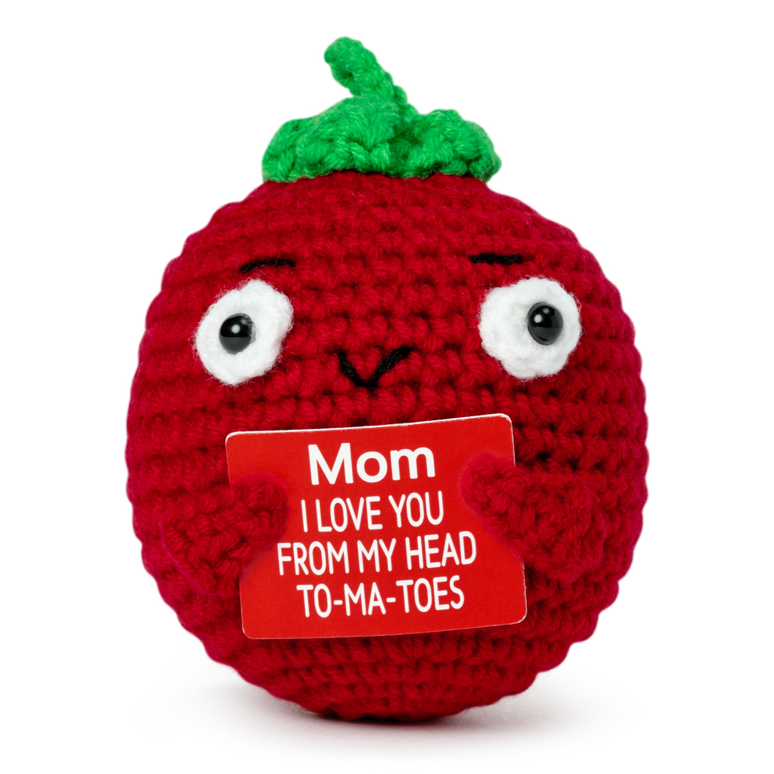 DJianrang Mom Gifts Handmade Positive Tomato Crochet Doll with Words Card, Mini Knitted Crochets Cute Emotional Support Dolls Desk Office Decorations