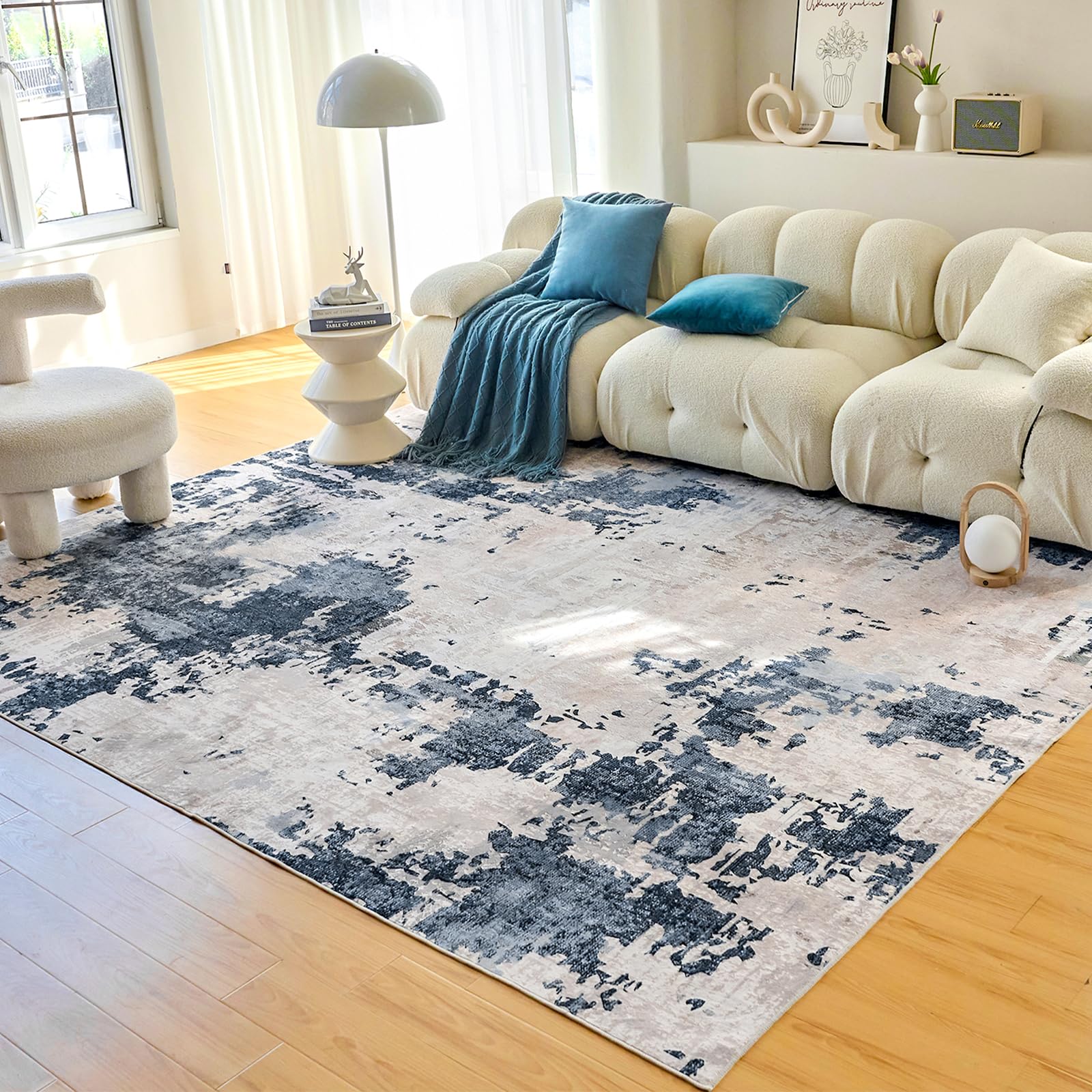 RUMBALUXY Washable Rug for Living Room Bedroom, Low Pile, 152x213cm, Blue โ image 1