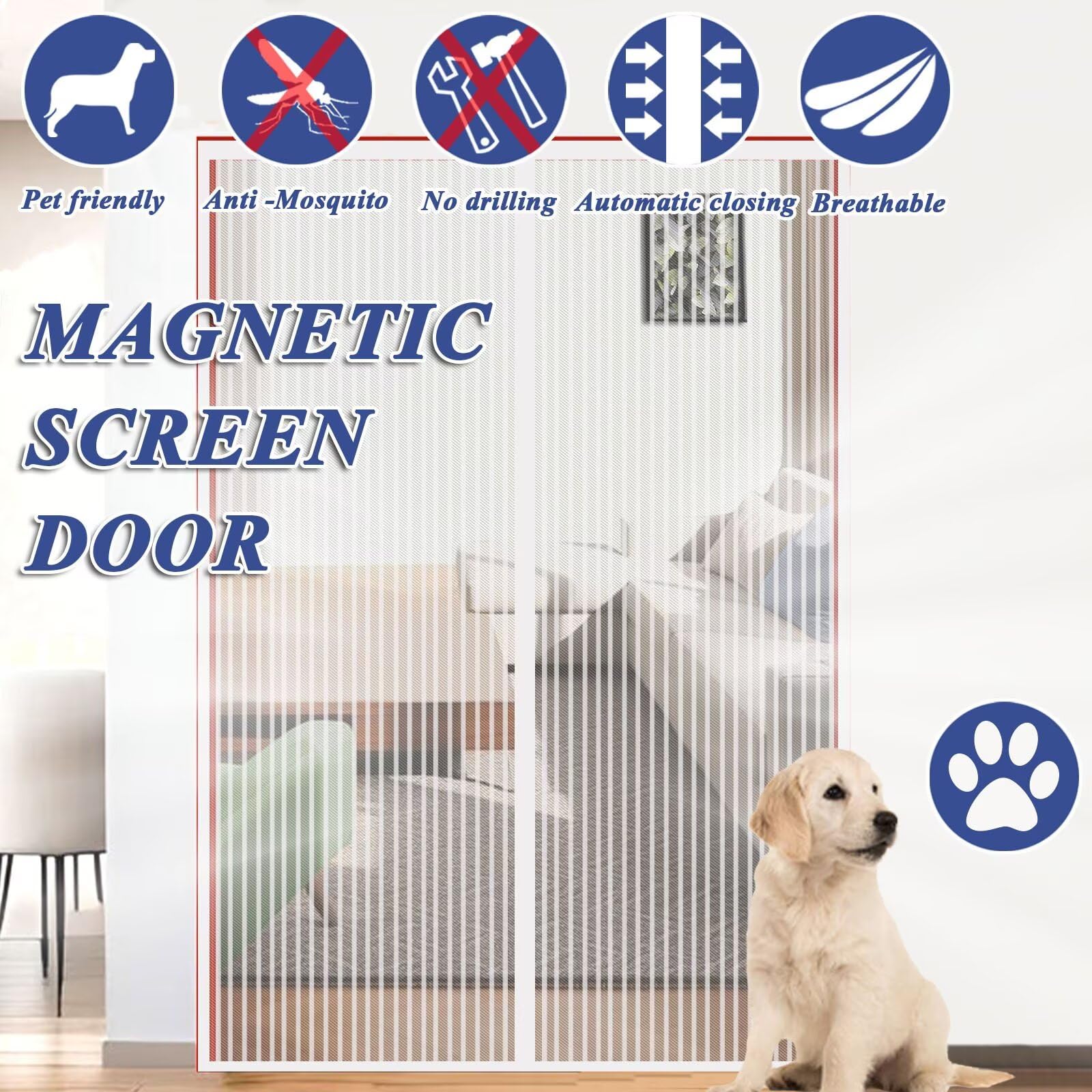 Magnet-Fliegengitter Für Türen – 150x220 Cm, Ohne Bohren, Mit Klettband