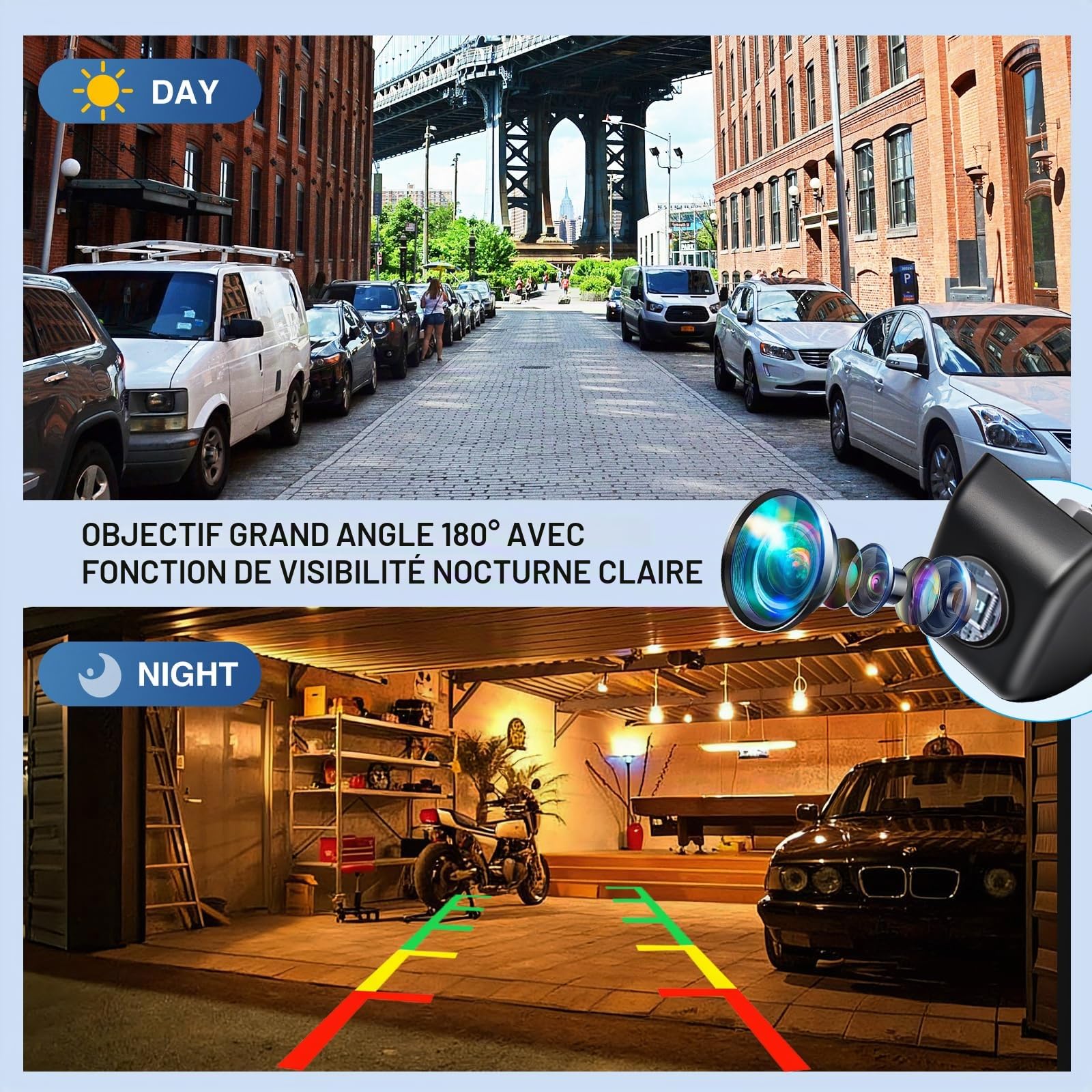 PARKVISION Caméra de recul pour voiture - Boîtier en métal robuste - 1080P HD - Caméra de recul grand angle 180° - Style OEM - Pour tous les types de véhicules avec 6 systèmes commutables