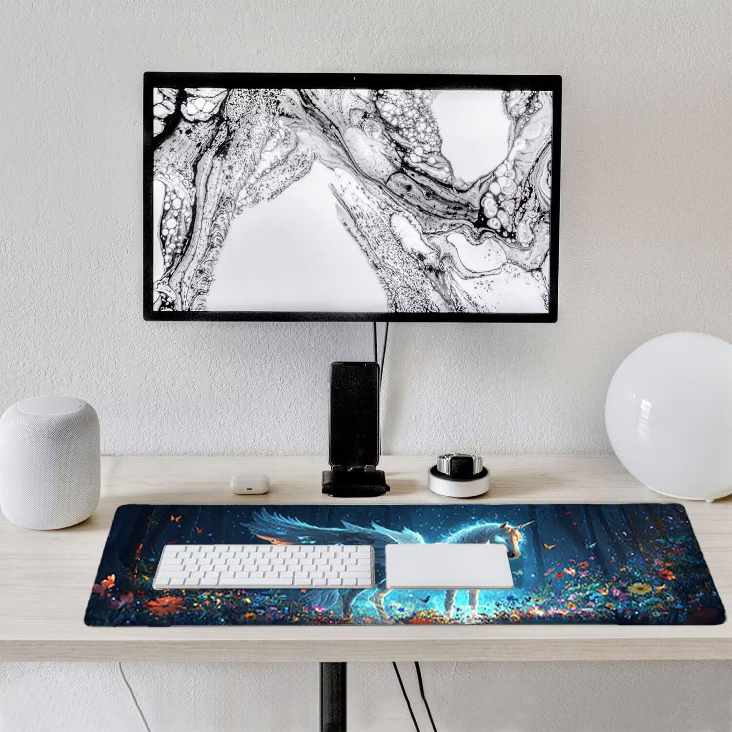 Podkładka pod mysz do gier XXL duża mysz 1600 x 800 mm, duża podkładka pod biurko z antypoślizgową gumową podstawą dla graczy, poprawia precyzję i szybkość (jednorożec las) o-676