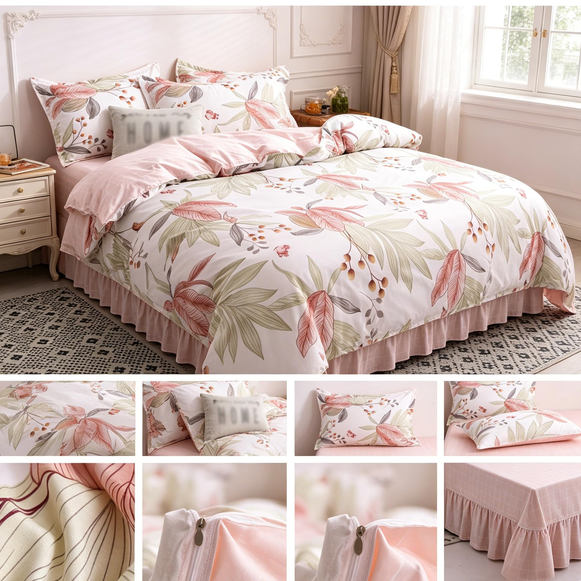 Housse de couette 240x260 cm pour une ambiance de chambre cocooning rose et blanche