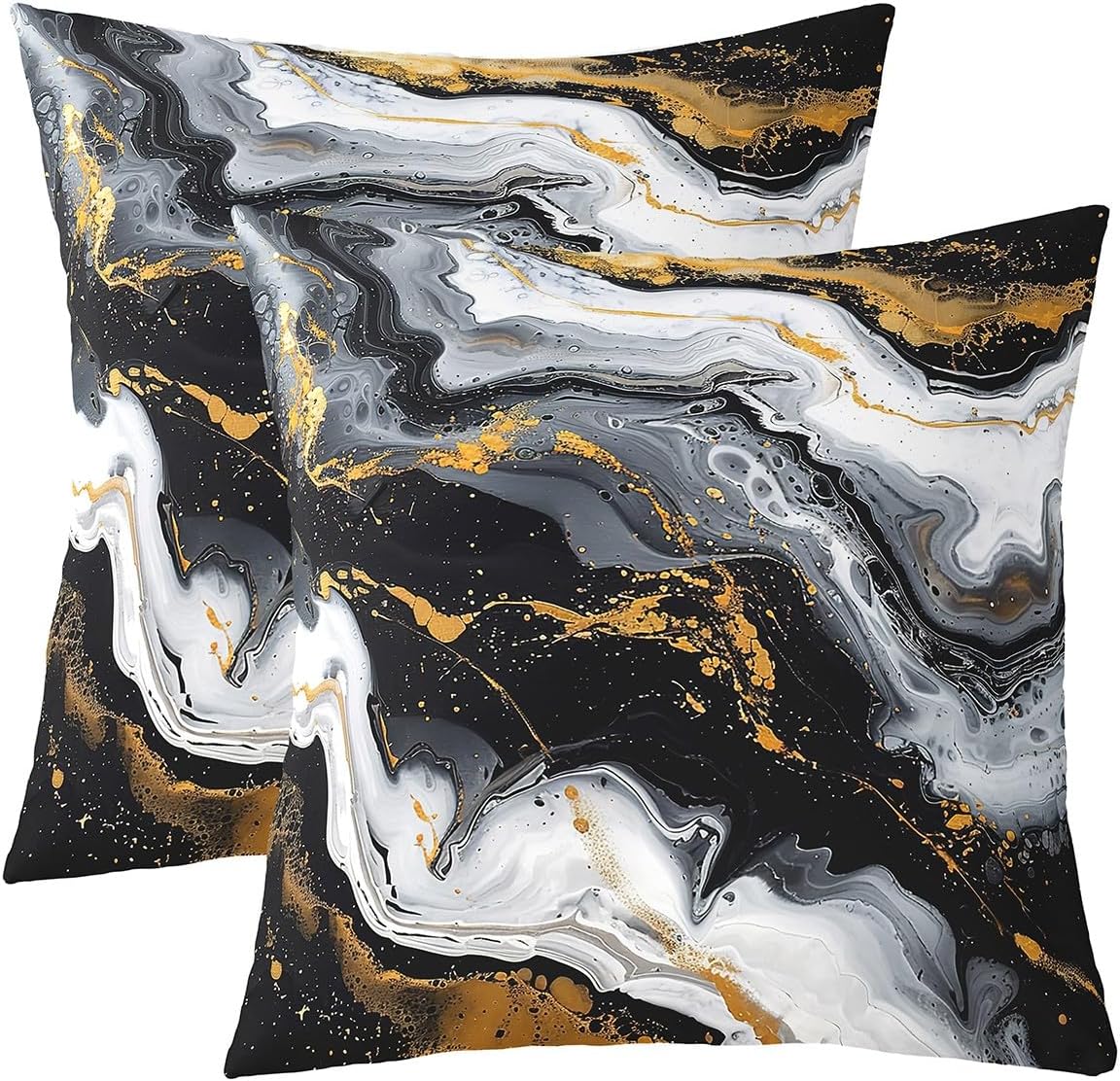 Modern Marbling Throw Pillow Covers Set of 2 Aesthetic Artwork Cushion Covers for Couch Sofa Fashion Fluid Marble Decorative Pillowcases Gray Black Outdoor Pillows Covers,24"x24"