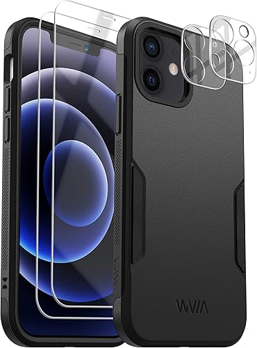WVM Funda para iPhone 12 y iPhone 12 Pro con 2 protectores de pantalla 2 protectores de lente de cámara funda protectora resistente para iPhone 12
