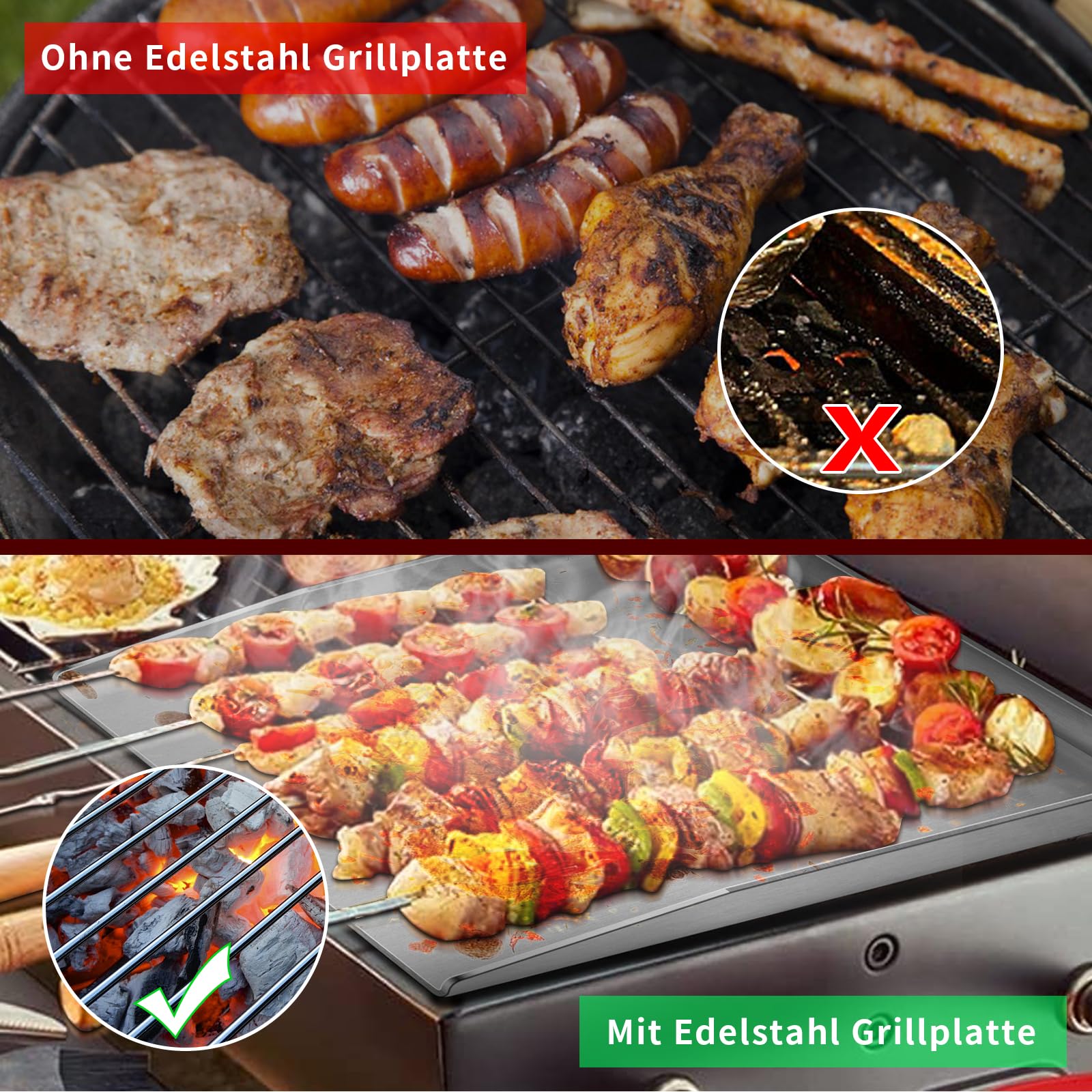 Uniwersalna płyta grillowa Plancha ze stali nierdzewnej 27x20CM Uniwersalna płyta grillowa BBQ Plancha pasująca do grilla gazowego Weber i grilla na węgiel drzewny, prostokątna, masywna