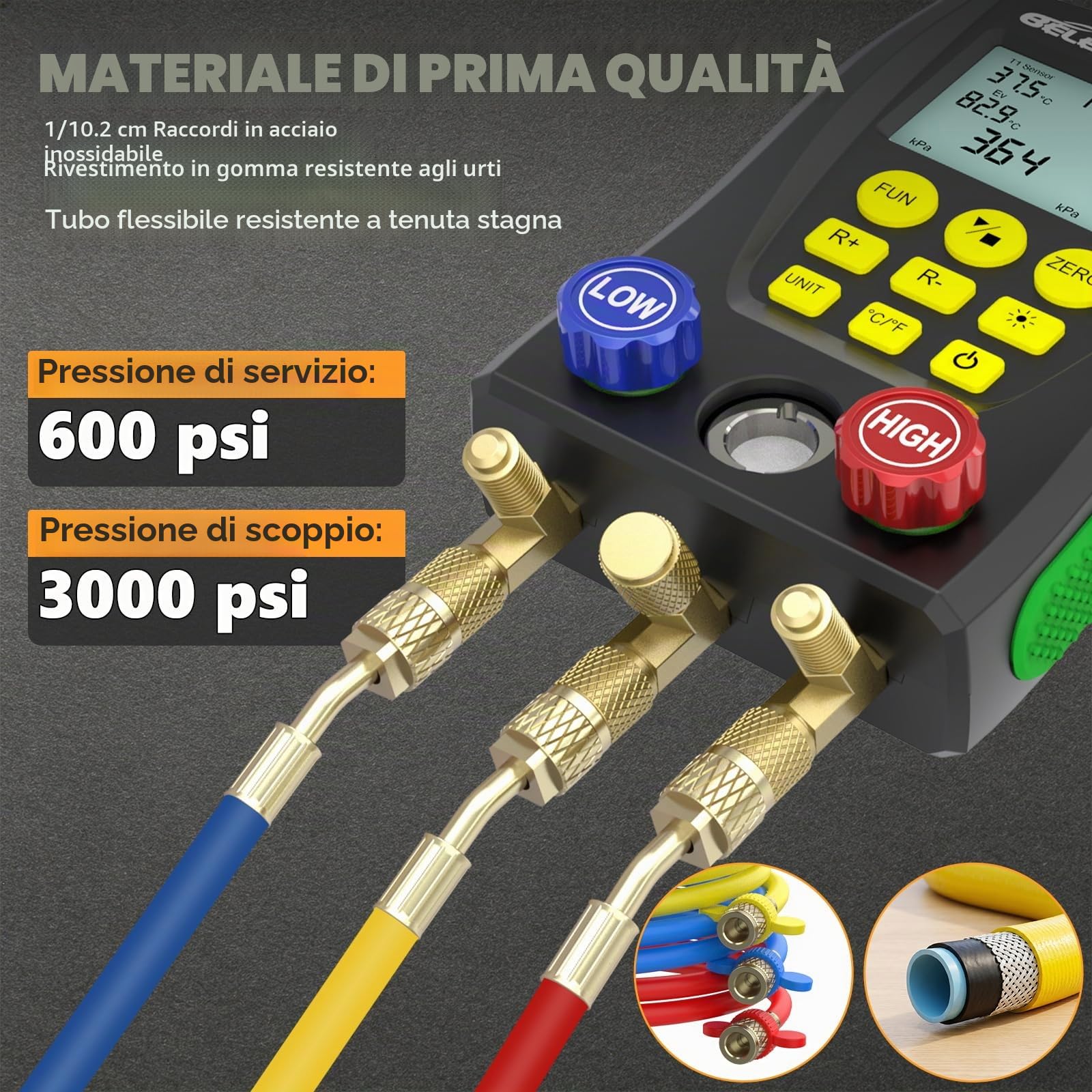 Refrigerazione Digital Collettore Gauge Meter- PARAOUTIL Tester Pressione e Temperatura del Vuoto HVAC per 89 Tipi Refrigeranti (R32 R410a) per la Manutenzione del Condizionatore D'aria, Frigorifero