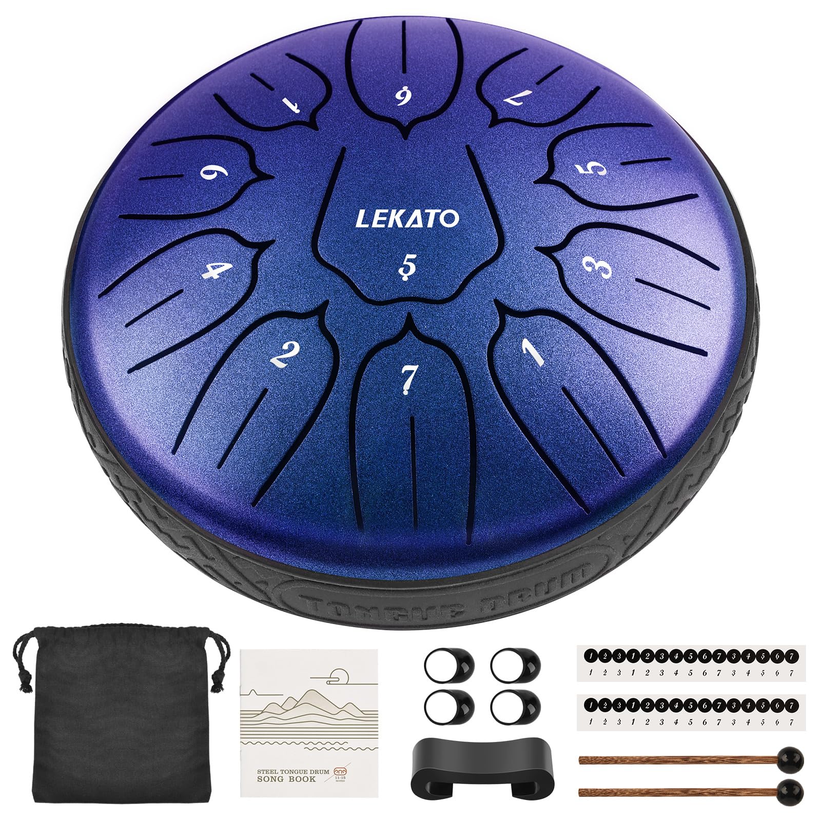 LEKATOSteel Tongue Drum 6 Inch 11 Note, D Key Handpan Rain Drum for Outside Garden Sound Healing, Steel Alloy Ethereal BalmyDrum with Storage Bag, Percussion Instrument Gift for Beginner, Blue Pearl