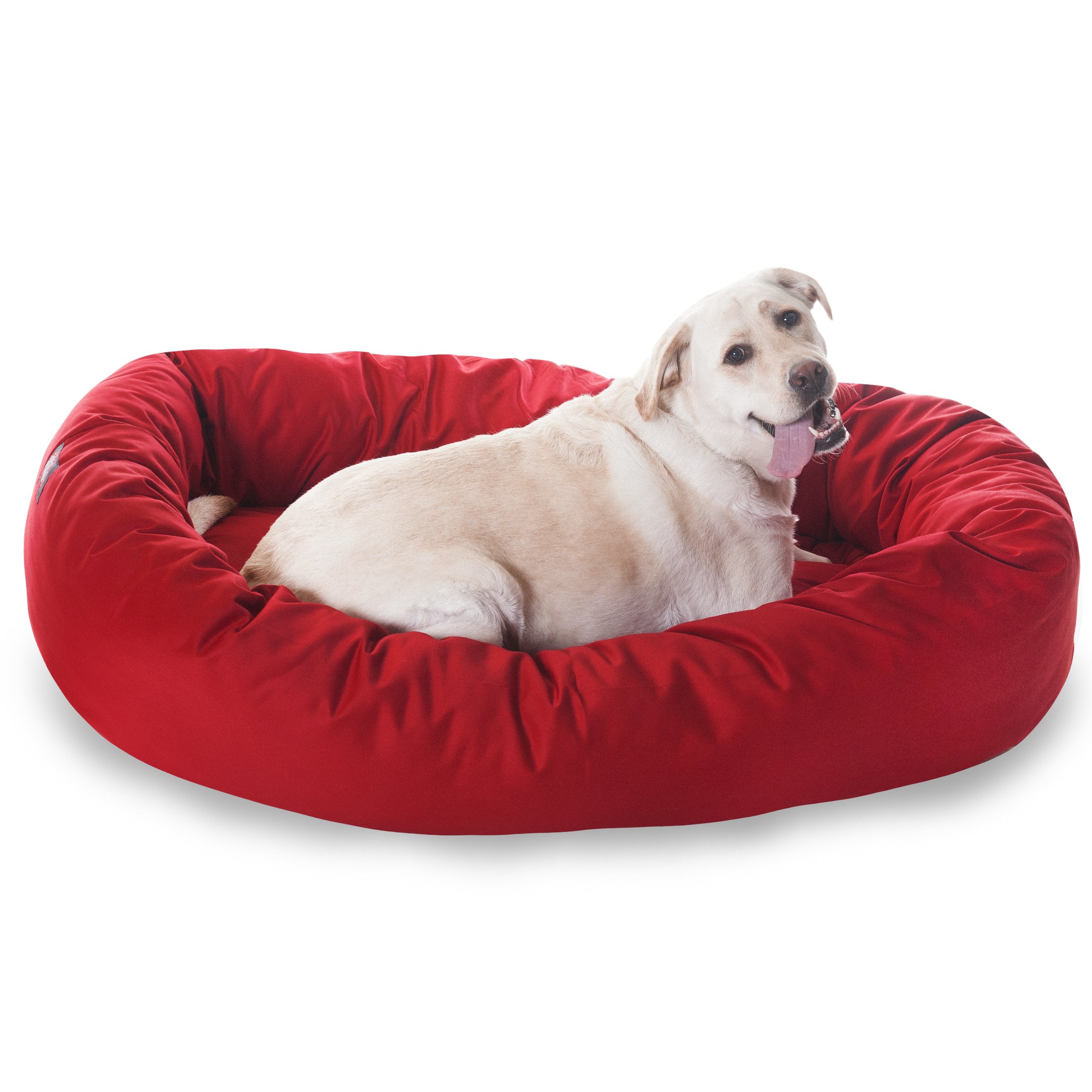 Majestic Pet 52 Inch Bagel Calming Dog Bed Washable – Cozy Soft Round Dog Bed with Spine Support for Dogs to Rest their Head - Fluffy Donut Puppy Bed 52x35x11 (Inch) - Large – Red