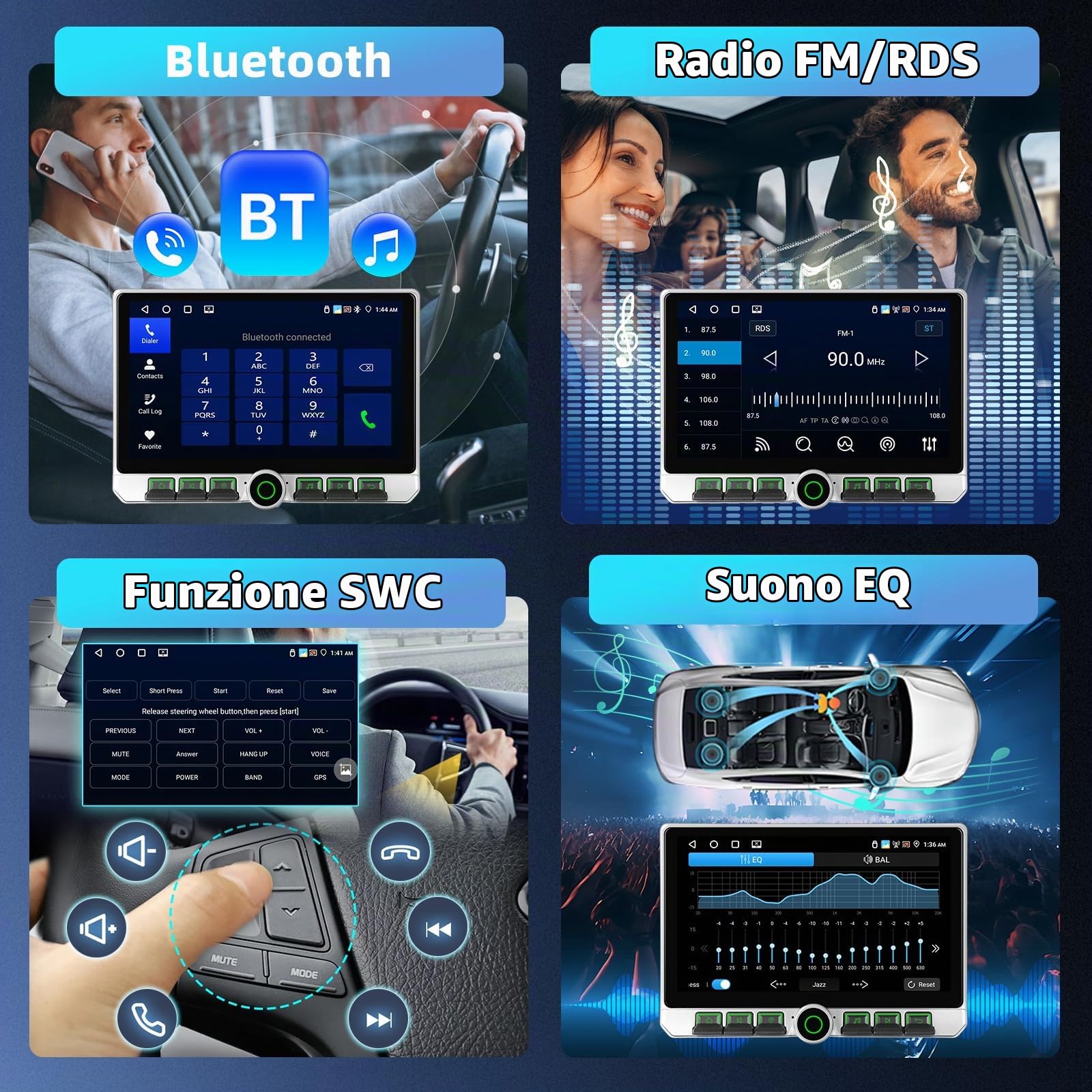 4G+64G CarPlay 2 Din Autoradio con Navigazione GPS, 10,1 Pollici Android Auto Doppia Din Car Stereo, Bluetooth, FM/RDS Radio, WiFi, Assistente Vocale, Schermo Diviso +Backup Telecamera