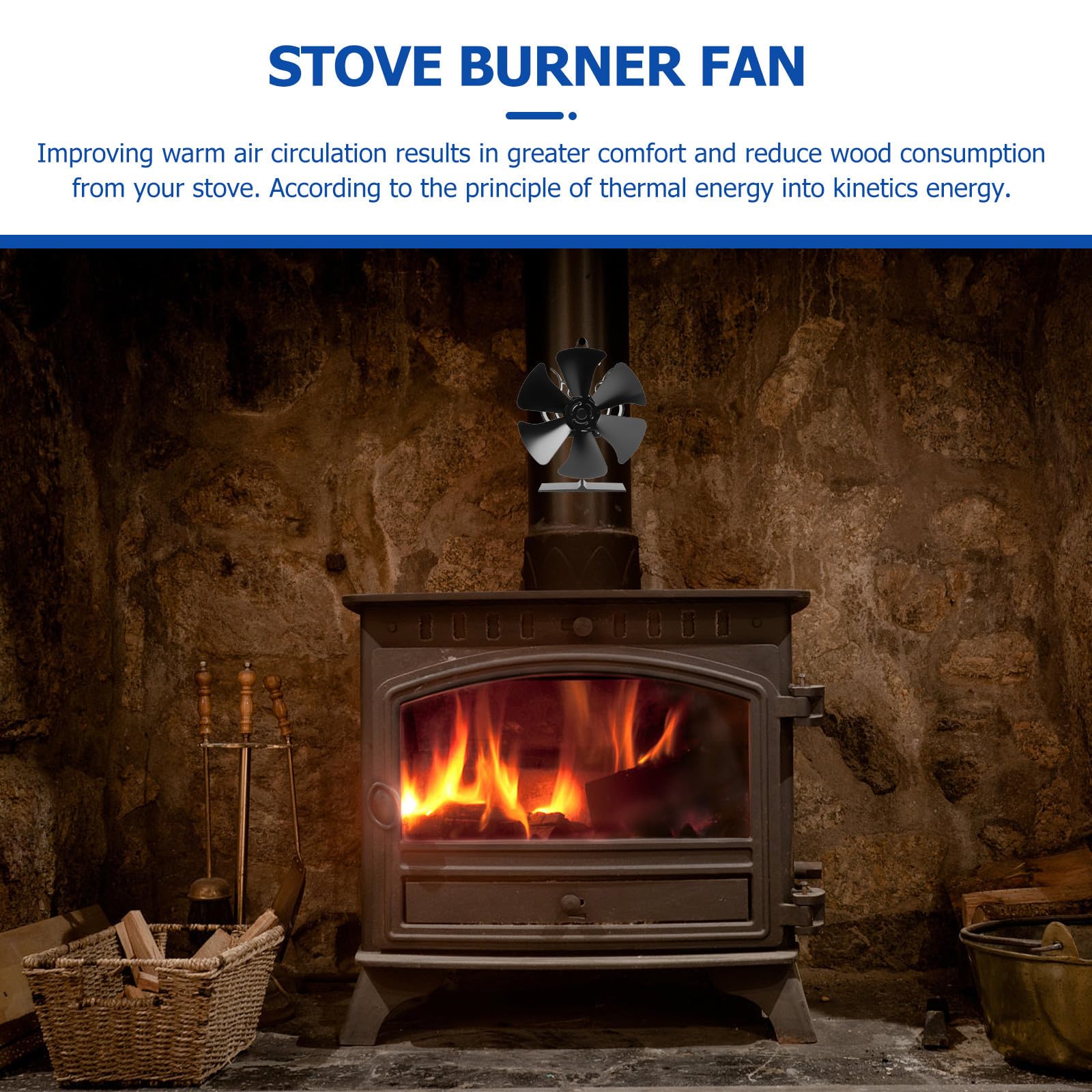 BESTYASH Ventilatore Termico per Stufa a Legna 6 Pale Nero Alluminio | Stufa Termoventilatore senza Elettricità, Ventilatore per Stufa Legna, Atmosfera Estiva