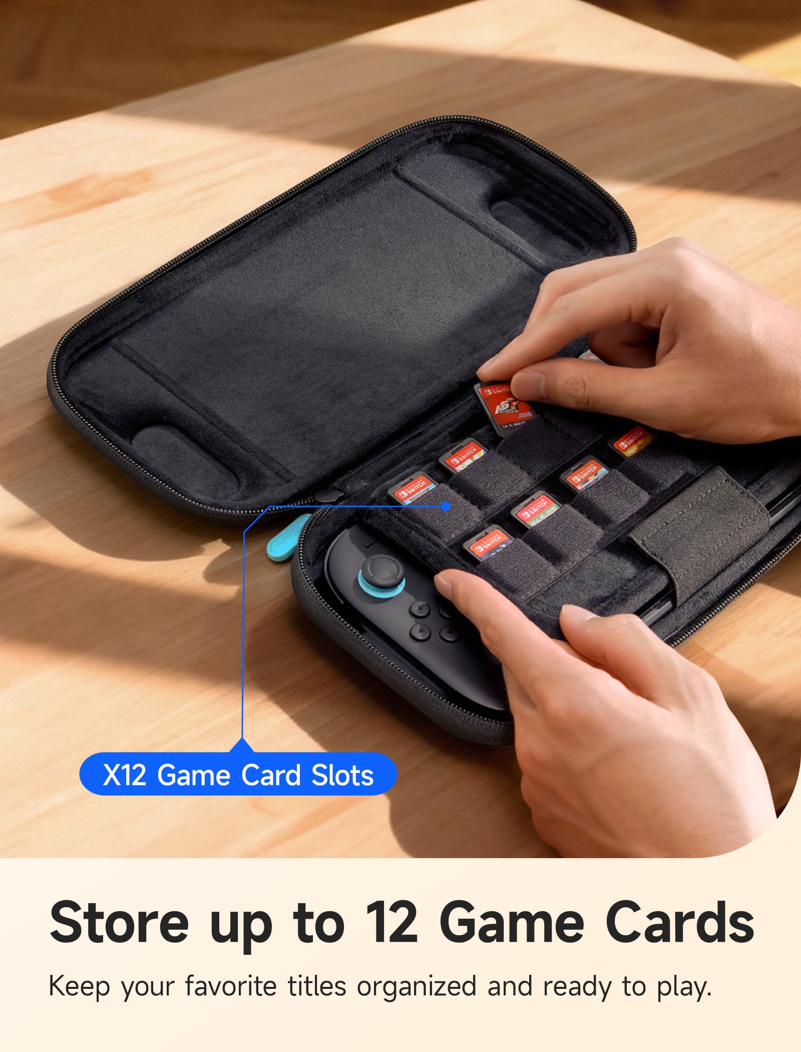 JSAUX Custodia Slim da Trasporto per Switch 2 (2025), Custodia Rigida Protettiva con 12 Scomparti per Cartucce di Gioco, Custodia Portaoggetti da Viaggio Portatile BG0133