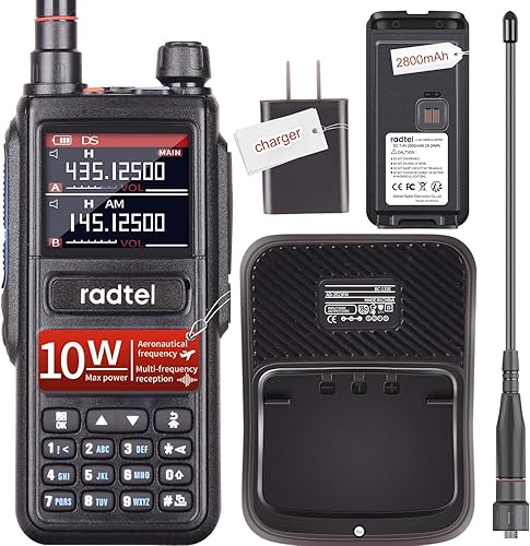 Radtel RT-470 Radio jamón multibanda de 10 vatios de largo alcance 144-148/420-450/1.25M 2800mAh batería USB-C, banda de avión 256CH AM Walkie