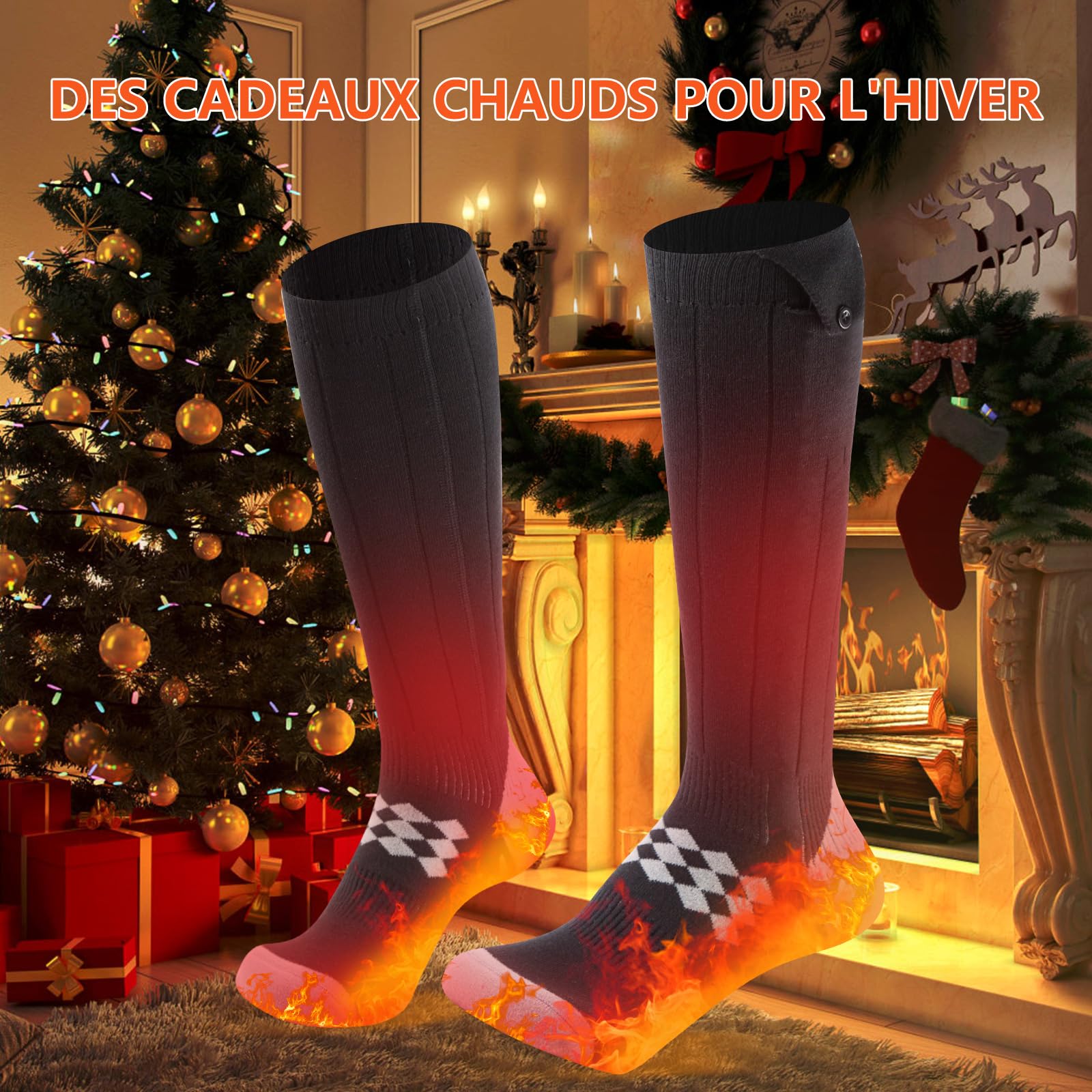 Chaussettes Chauffantes pour Homme et Femme, Électriques 9000mAh avec 3 Températures Réglables Chaussette Chauffante pour Ski, Cyclisme, Extérieur, Camping(12 à 18H de Travail)