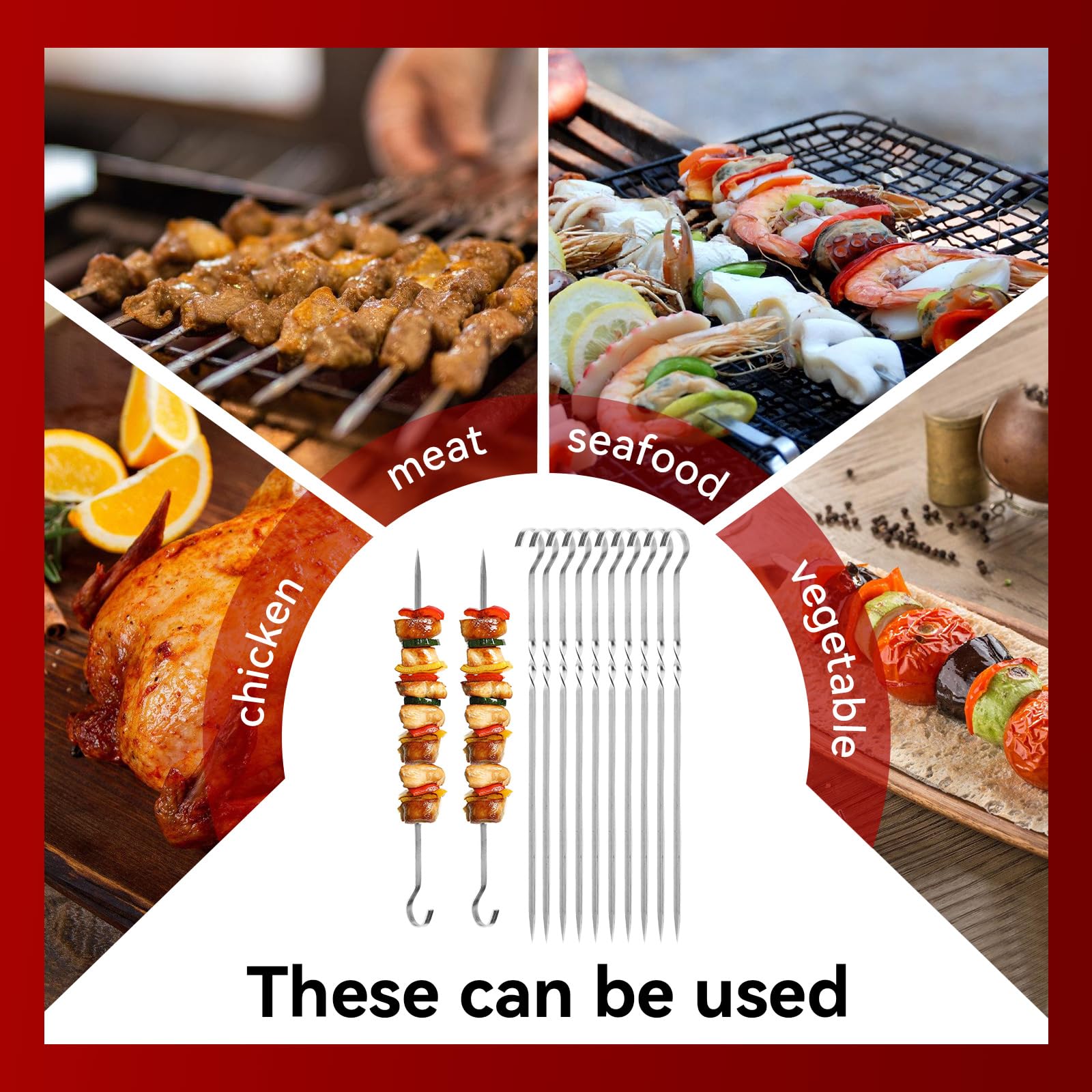 20 pcs Brochettes Barbecue, Brochettes à Viande Acier Inoxydable, BBQ Brochettes, Brochettes Métal Plat Brochettes,Légumes Pics à Brochettes, Pic a Brochette Inox, Kebab pour Brochettes Viande