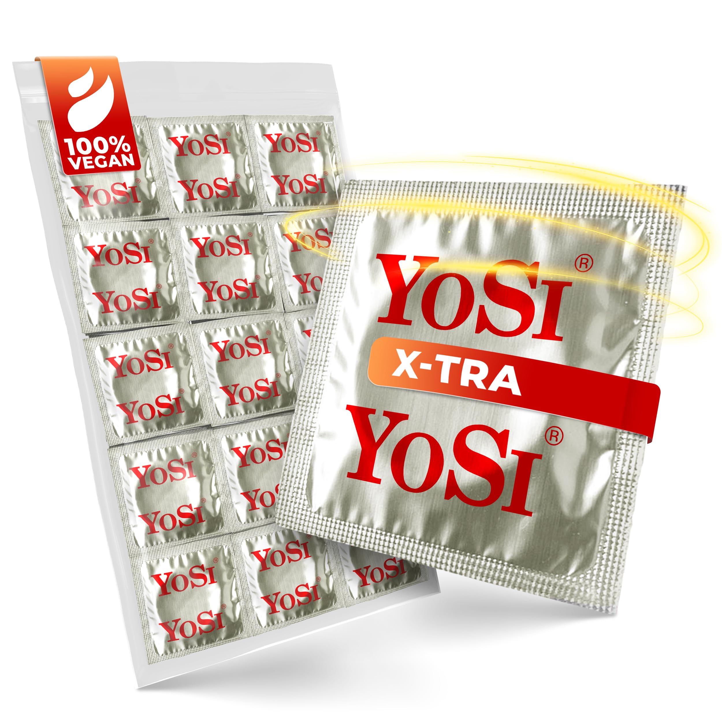 200 préservatifs de la marque YOSI «X-TRA» - préservatifs à épaisse - ajustement régulier - 53 mm de largeur - durable - adaptés aux besoins professionnels - 200 pièces (4 x 50 pièces)