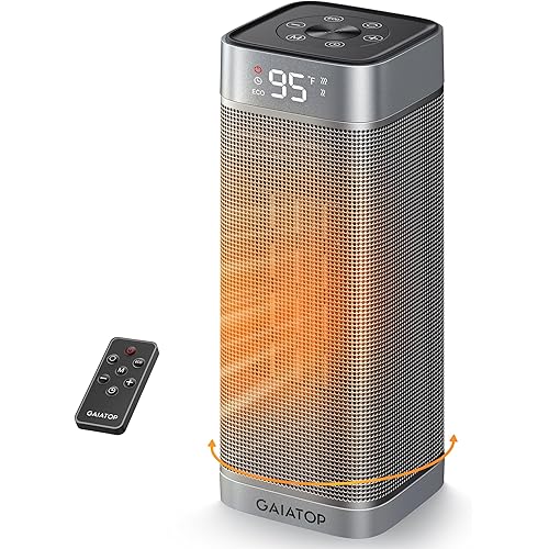 Gaiatop Space Heaters for Indoor Use, Portable Electric Heater with Thermostat, 1500W PTC Ceramic Room Heater with Remote, 5 Modes, 60° Oscillating, 12H Timer Fast Heating Bedroom Office Bathroom Home