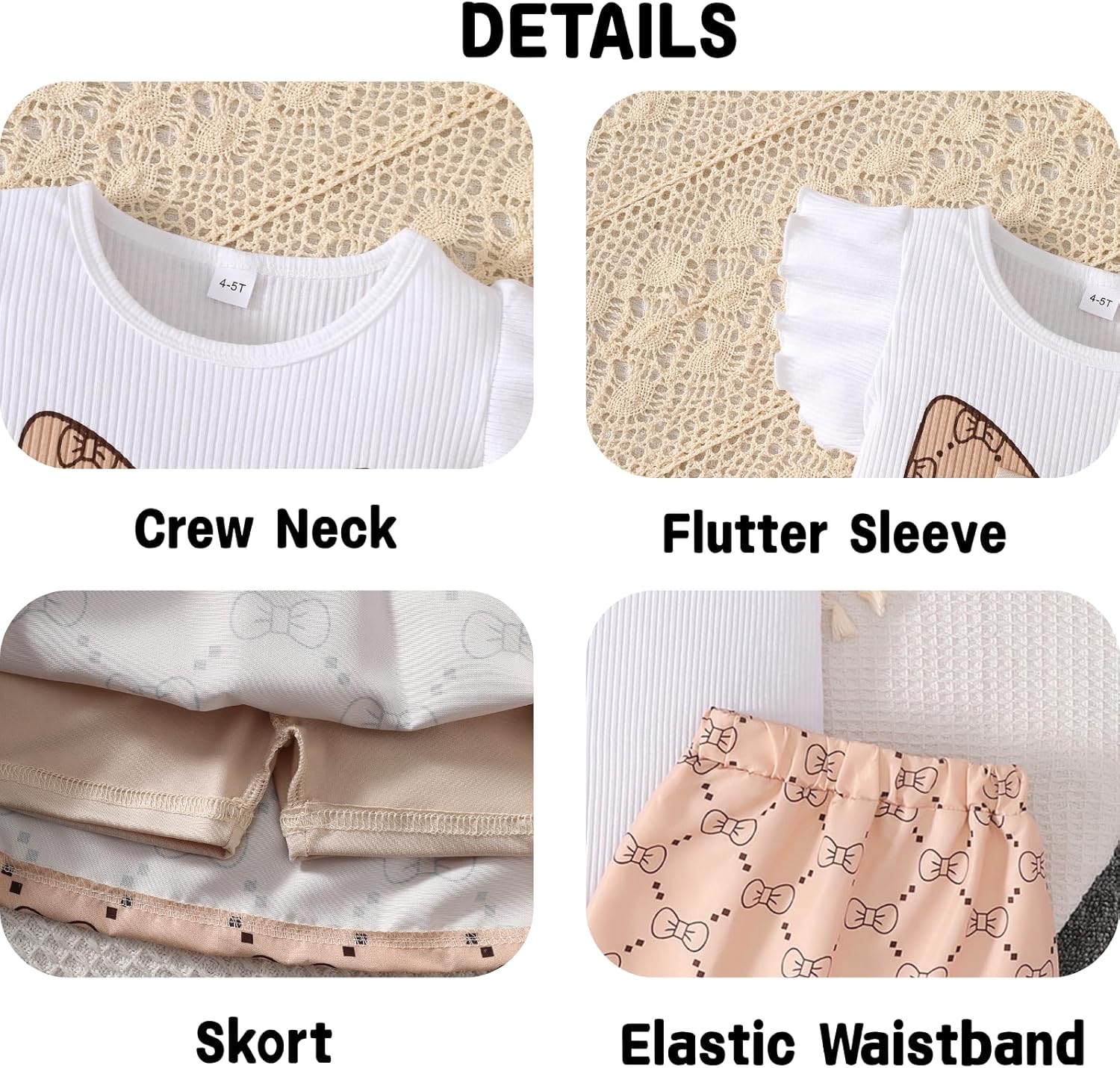 Toddler Girls Clothes Cap Sleeve T-Shirt + Bowknot Print 2pcs Summer Shorts Outfit Set For Girls, Size 4-8 Years - Image 6