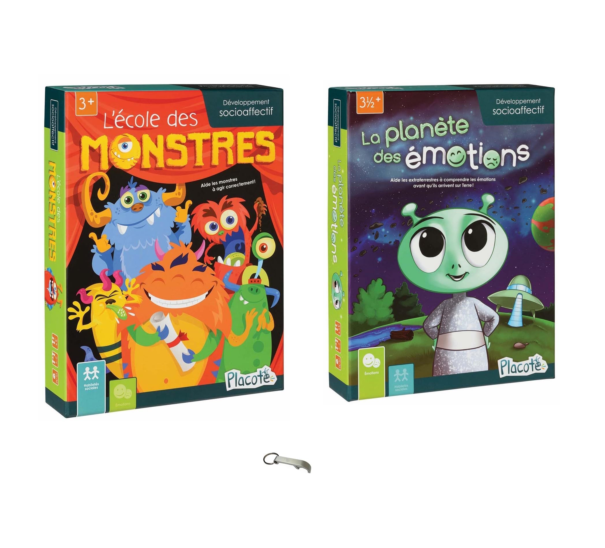 Educational Games Set - Planet of Emotions + School of Monsters - French Version + 1 Bookmark Rule in Blumie Wood (Planet + School)