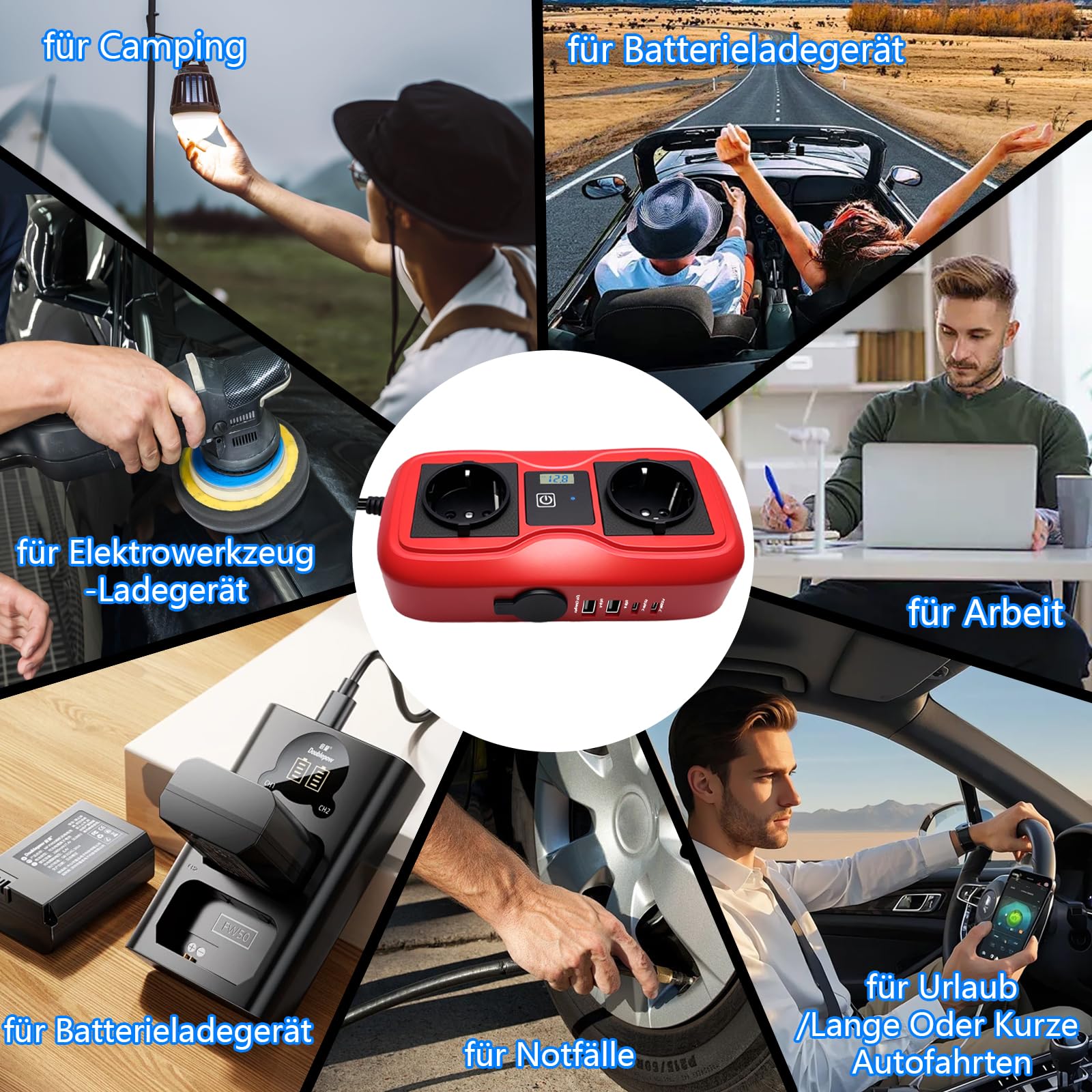 200W Auto Wechselrichter 12 V auf 220-230 V, SZSSTH-Spannungswandler 2 USB-A / 2 Typ-C (5V 3A), Stromwandler mit Zigarettenanzünder, Wechselrichter für Mobiltelefone, Laptops und Camping